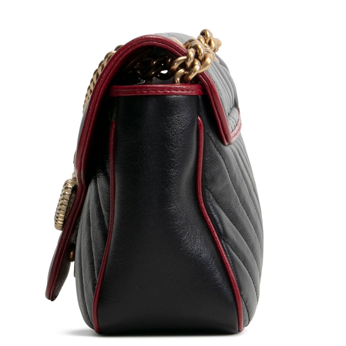 GUCCI Small Torchon GG Marmont Shoulder Bag- Black/Romantic Cherry