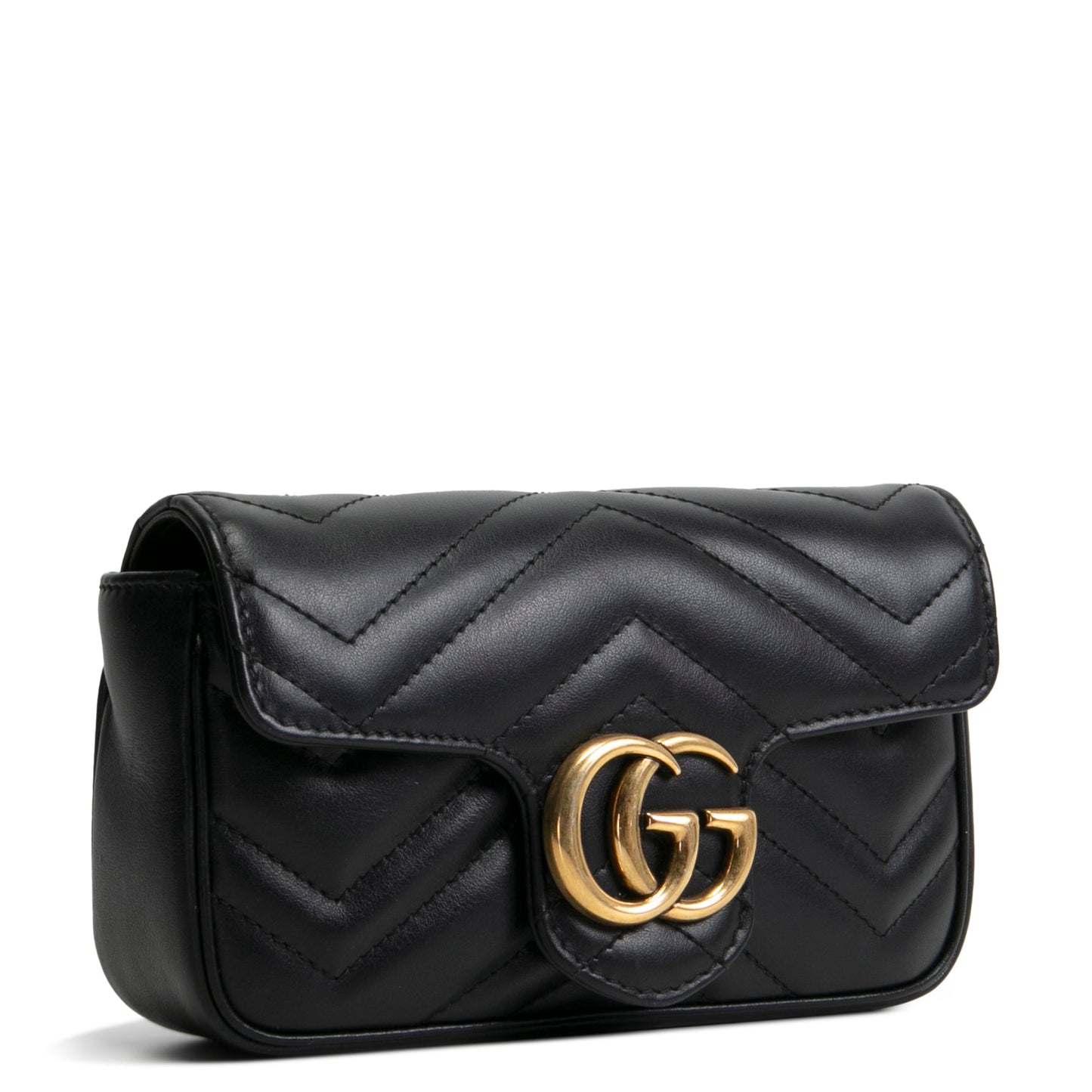 GUCCI Leather Marmont GG Super Mini - Black