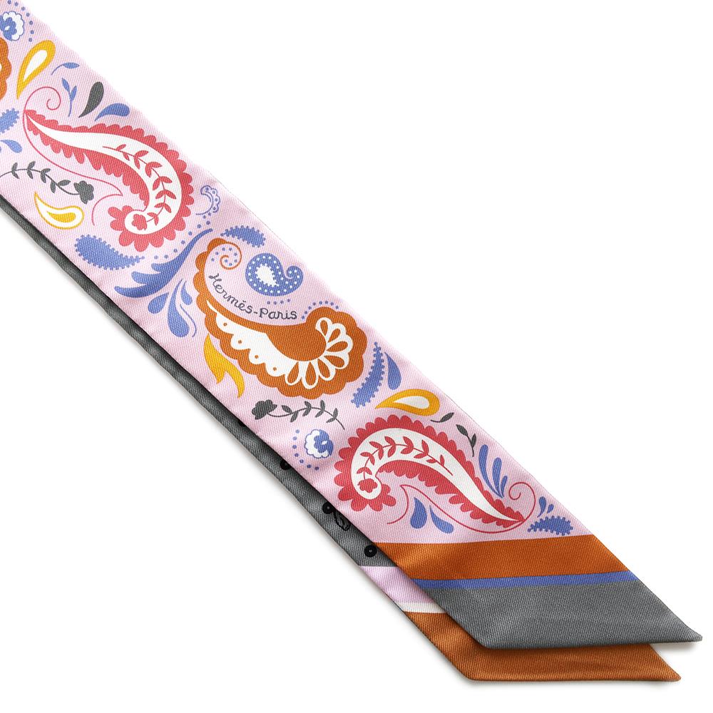 HERMES Scarf Twilly Cheetah Bandana Guepards Bandana Pink / Gray / Blue Silk 100%