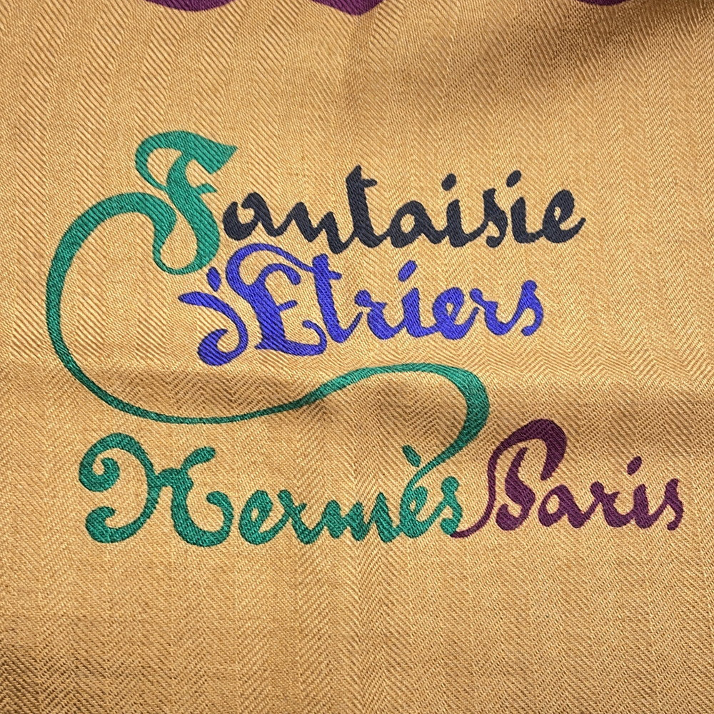 HERMES Giant Square Stirrup Fantasy Fantaisie d'Etriers Size 140 Natural/Beige Dress Cashmere70% Silk30%