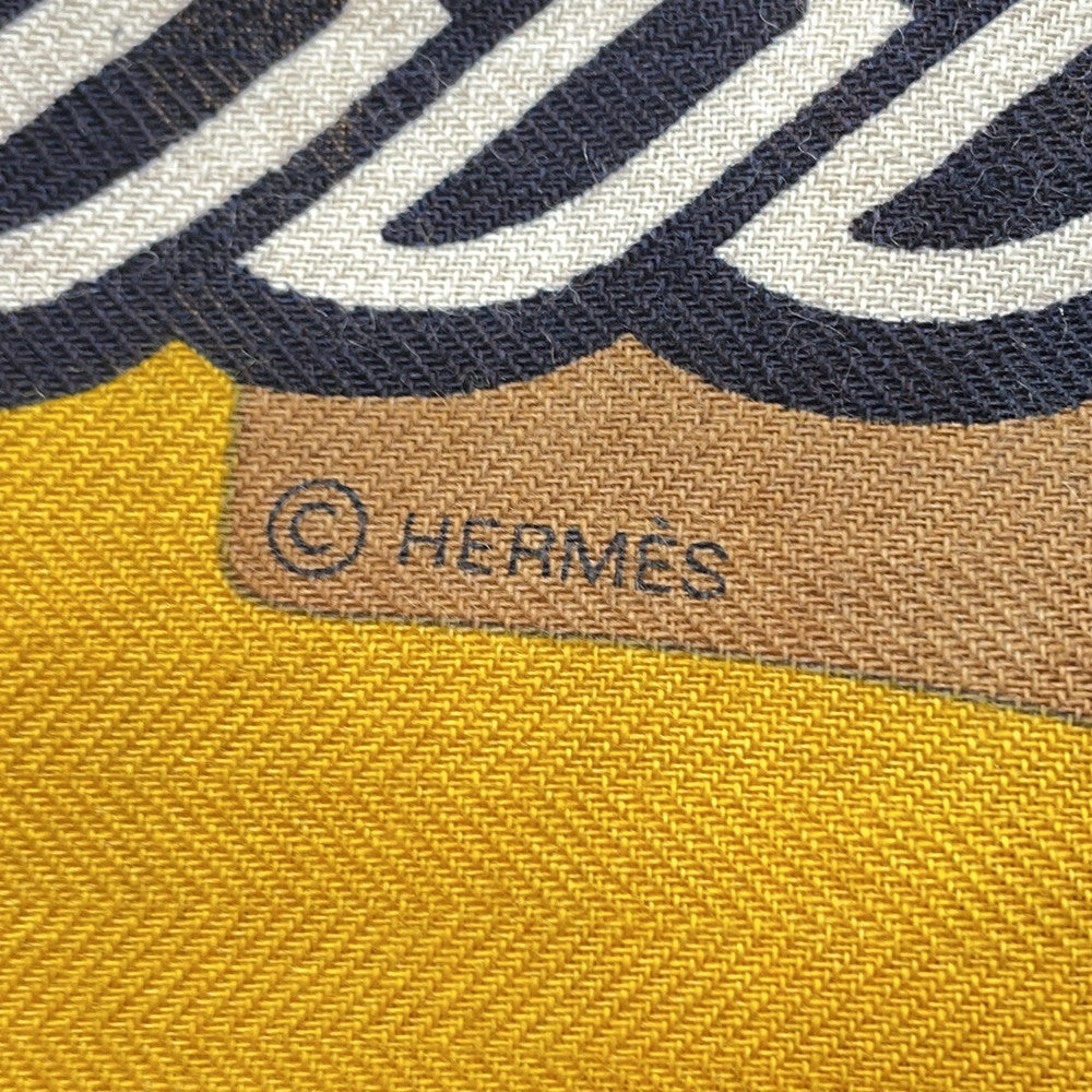 HERMES Giant Square Stirrup Fantasy Fantaisie d'Etriers Size 140 Natural/Beige Dress Cashmere70% Silk30%