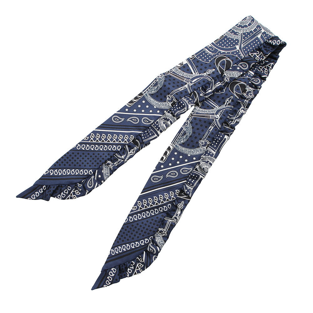 HERMES Twilly Frill Apron Doll Bandana Eperon d'Or Bandana Marine Fonce/Black/White Silk100%