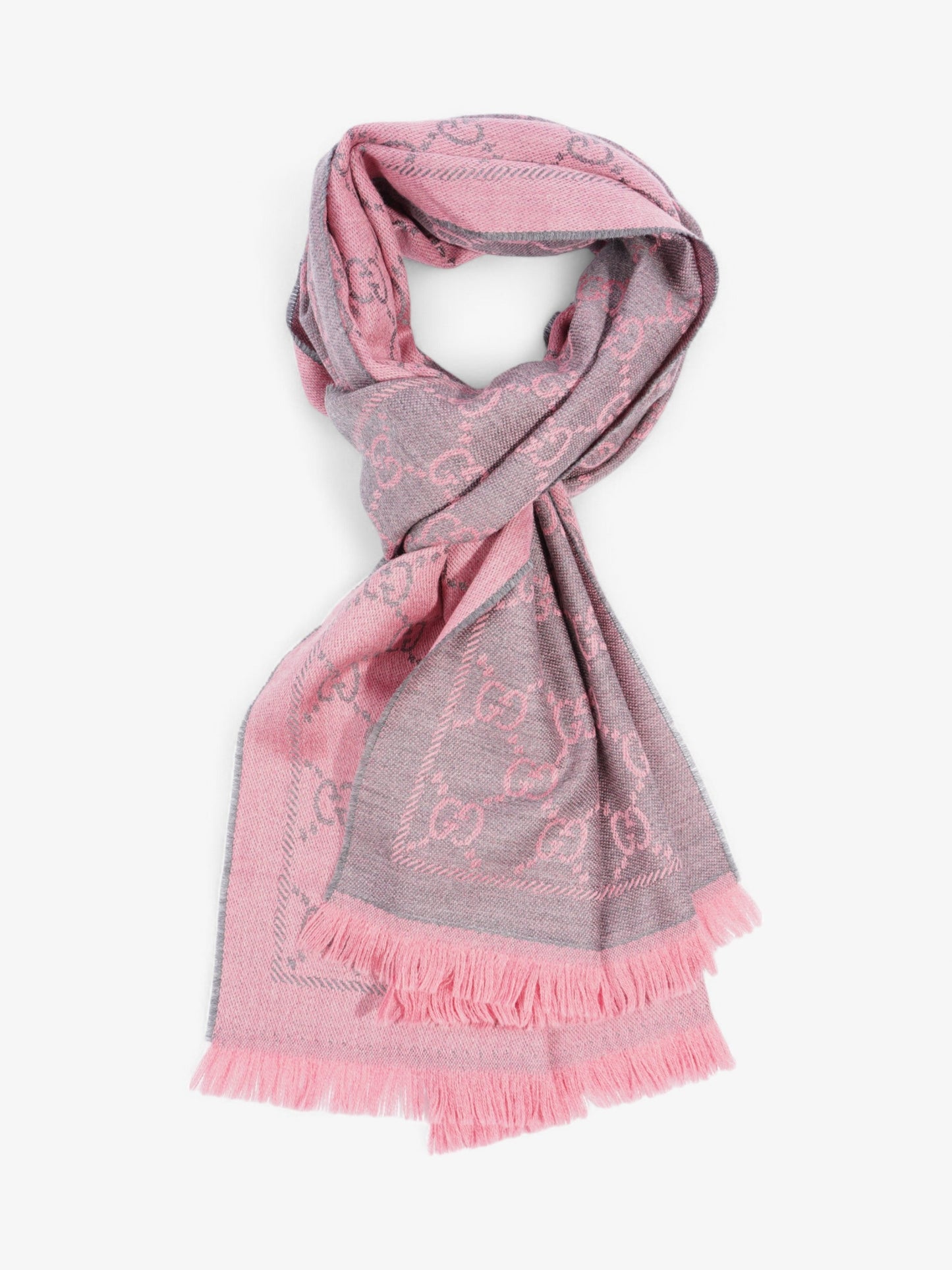 Gucci Jacquard GG Supreme Scarf Grey / Pink Wood 48cm x 180cm