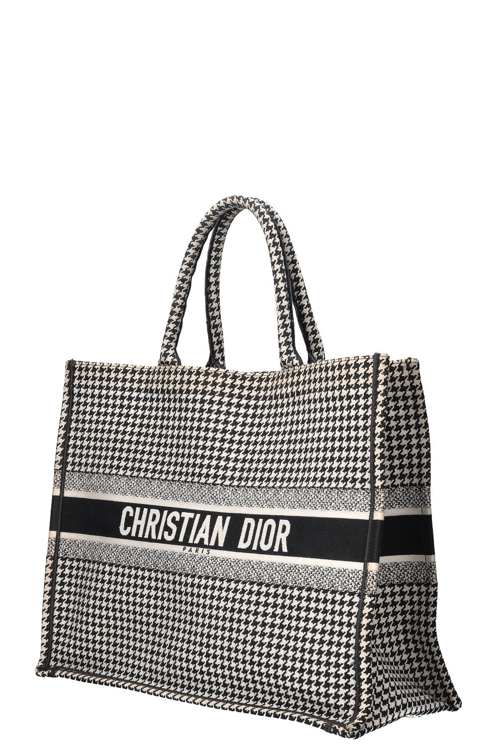 CHRISTIAN DIOR Houndstooth Book Tote Black & White