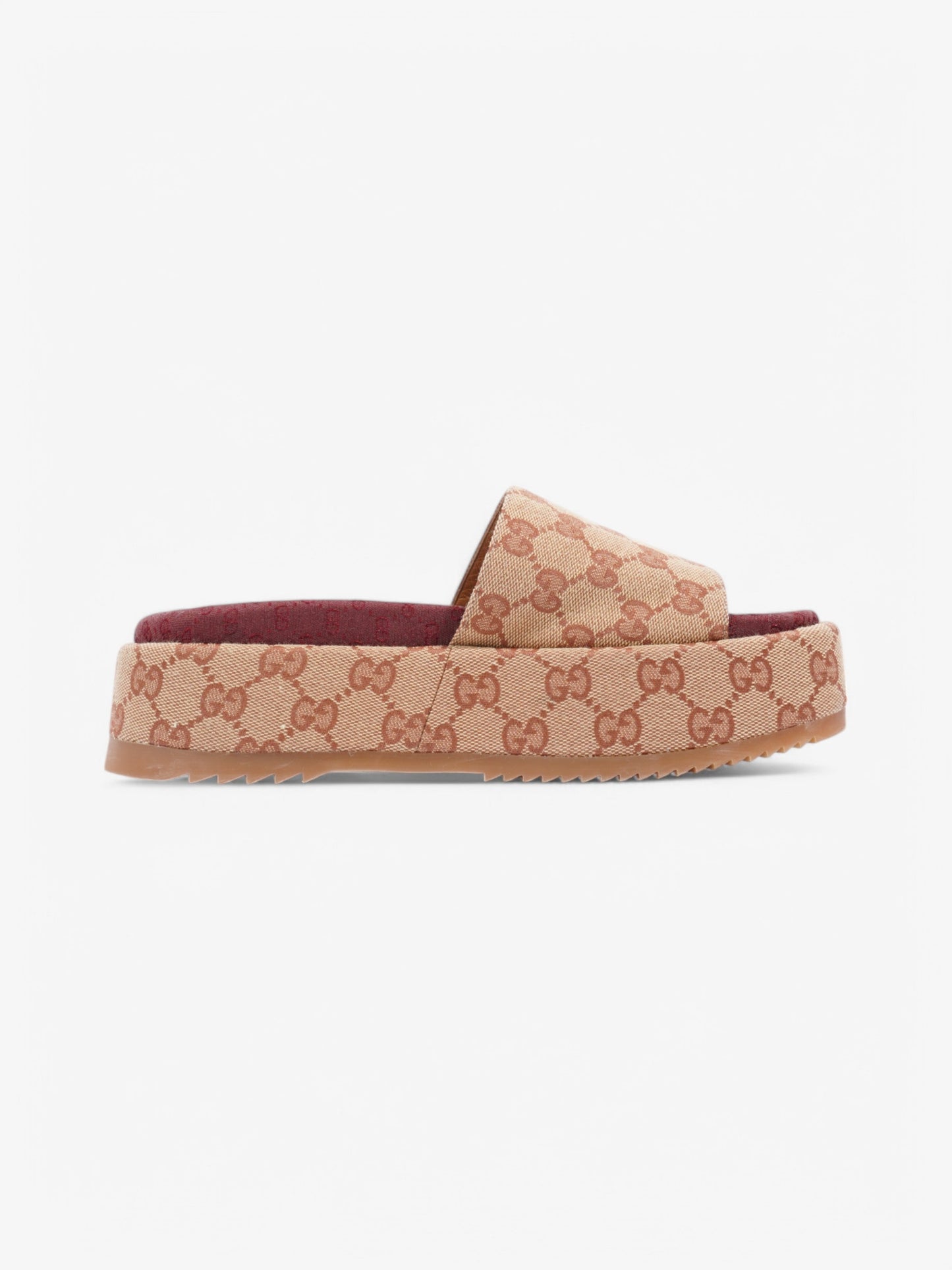 Gucci GG Platform Slides Beige  / Maroon Canvas EU 37 UK 4