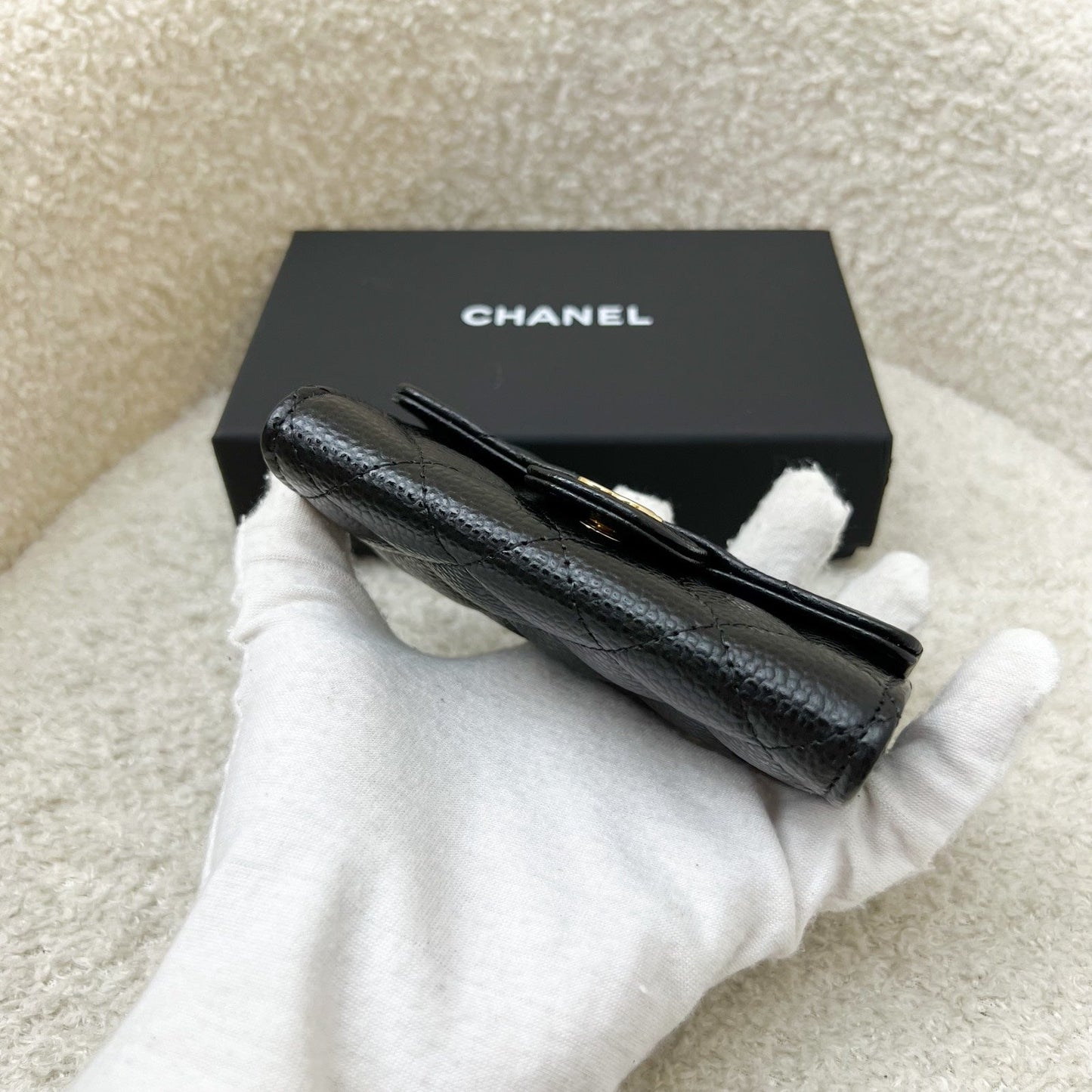 Chanel Classic Snap Card Holder in Black Caviar and GHW