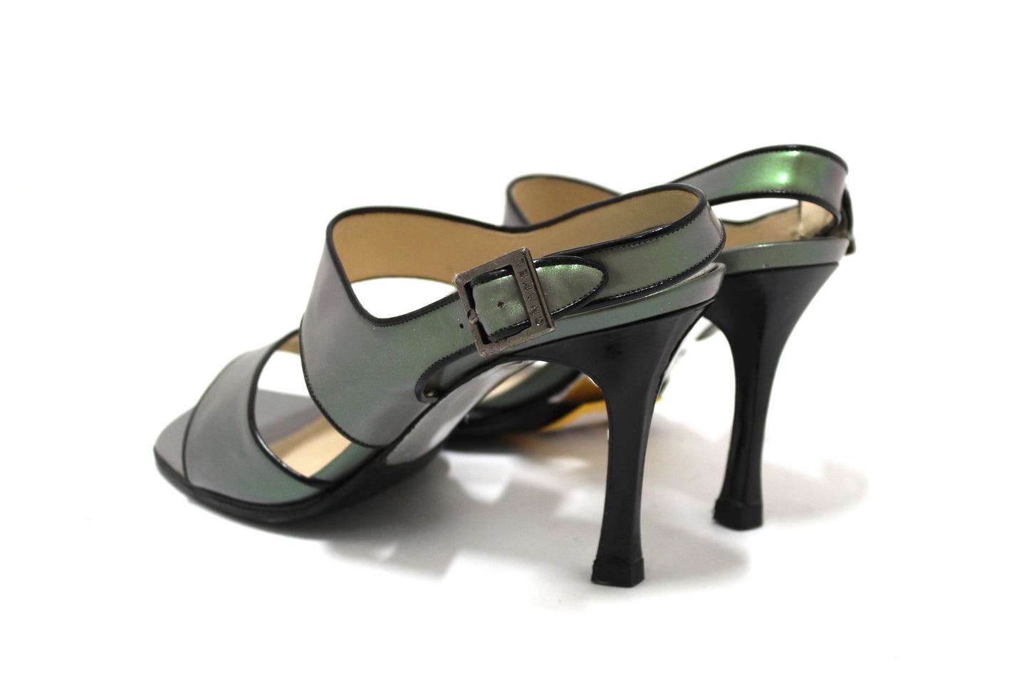 Chanel Black Leather Classic Cap Toe Heels Shoes with Chain Ankle Strap Size 38