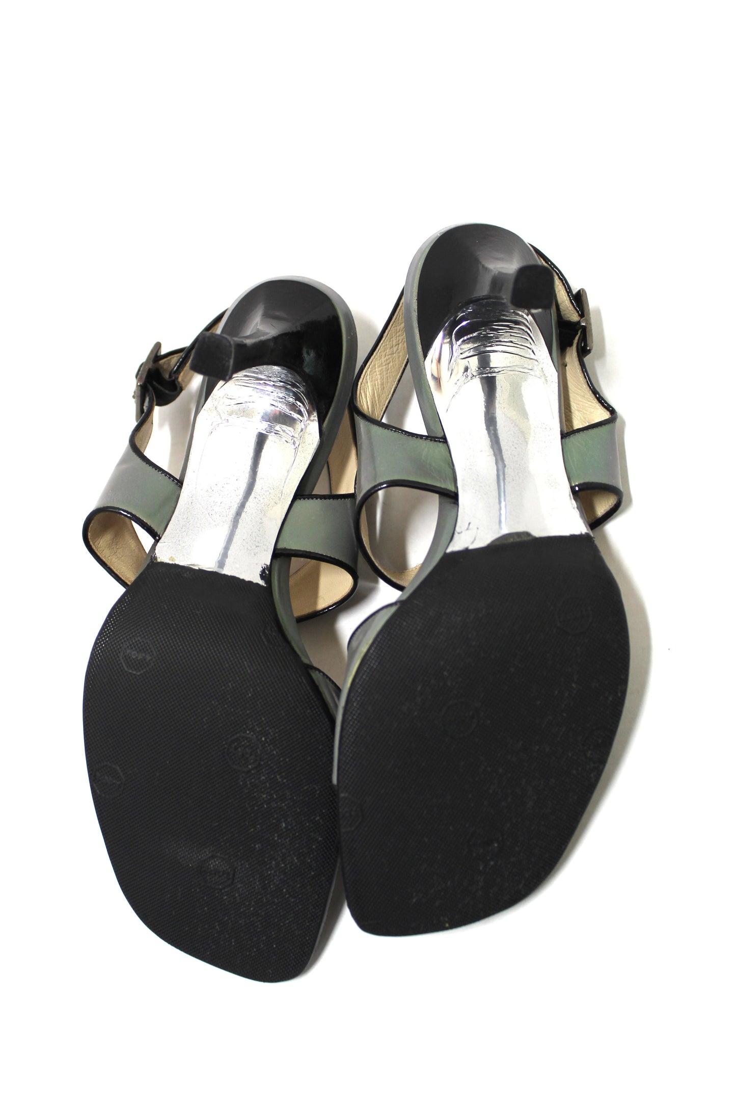 Chanel Black Leather Classic Cap Toe Heels Shoes with Chain Ankle Strap Size 38