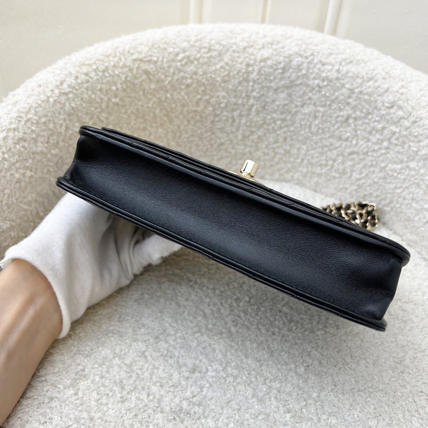 Chanel Trendy CC Wallet on Chain WOC in Black Chevron Lambskin and LGHW (Model: A80982)
