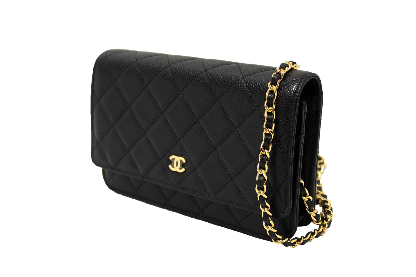 NEW Chanel Black Quilted Caviar Leather Wallet On Chain WOC Messenger Bag