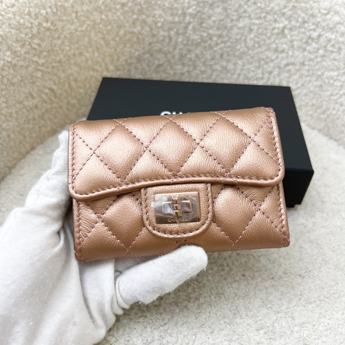 Chanel 2.55 Reissue Snap Card Holder in Rose Gold Leather and RGHW