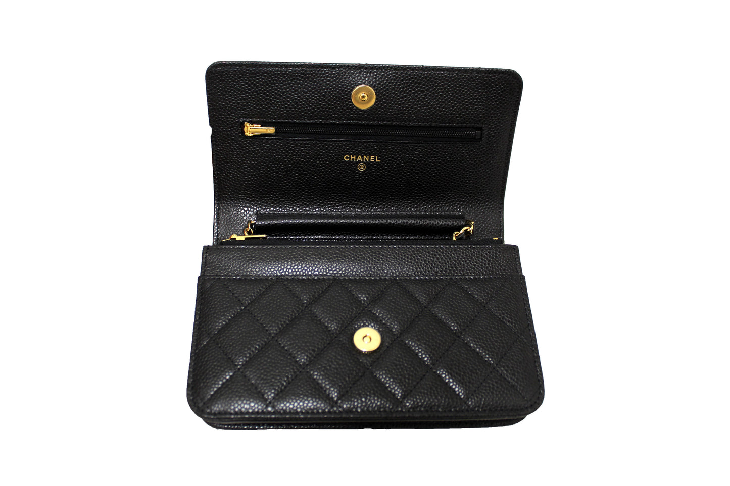 NEW Chanel Black Quilted Caviar Leather Wallet On Chain WOC Messenger Bag