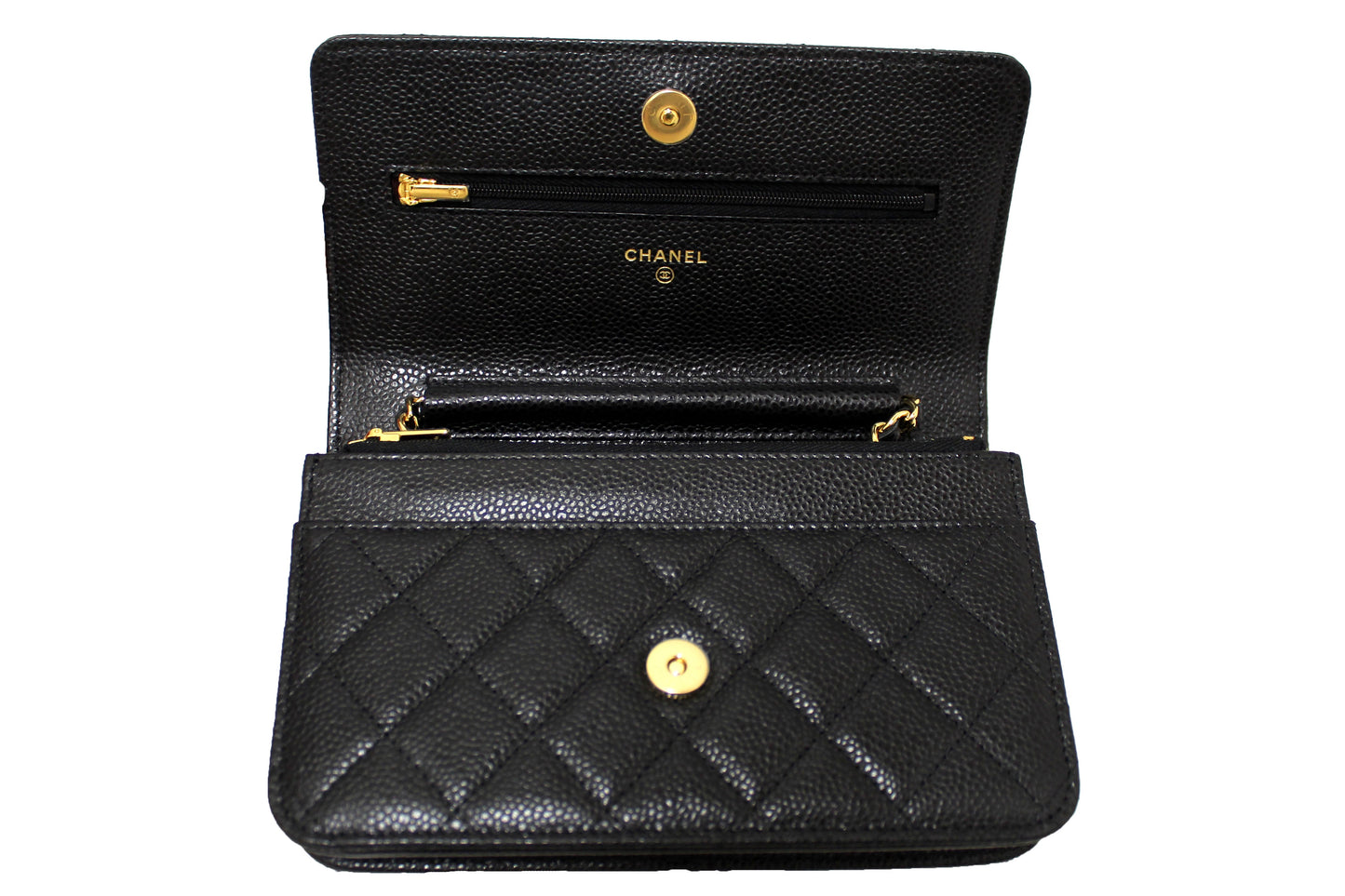 NEW Chanel Black Quilted Caviar Leather Wallet On Chain WOC Messenger Bag