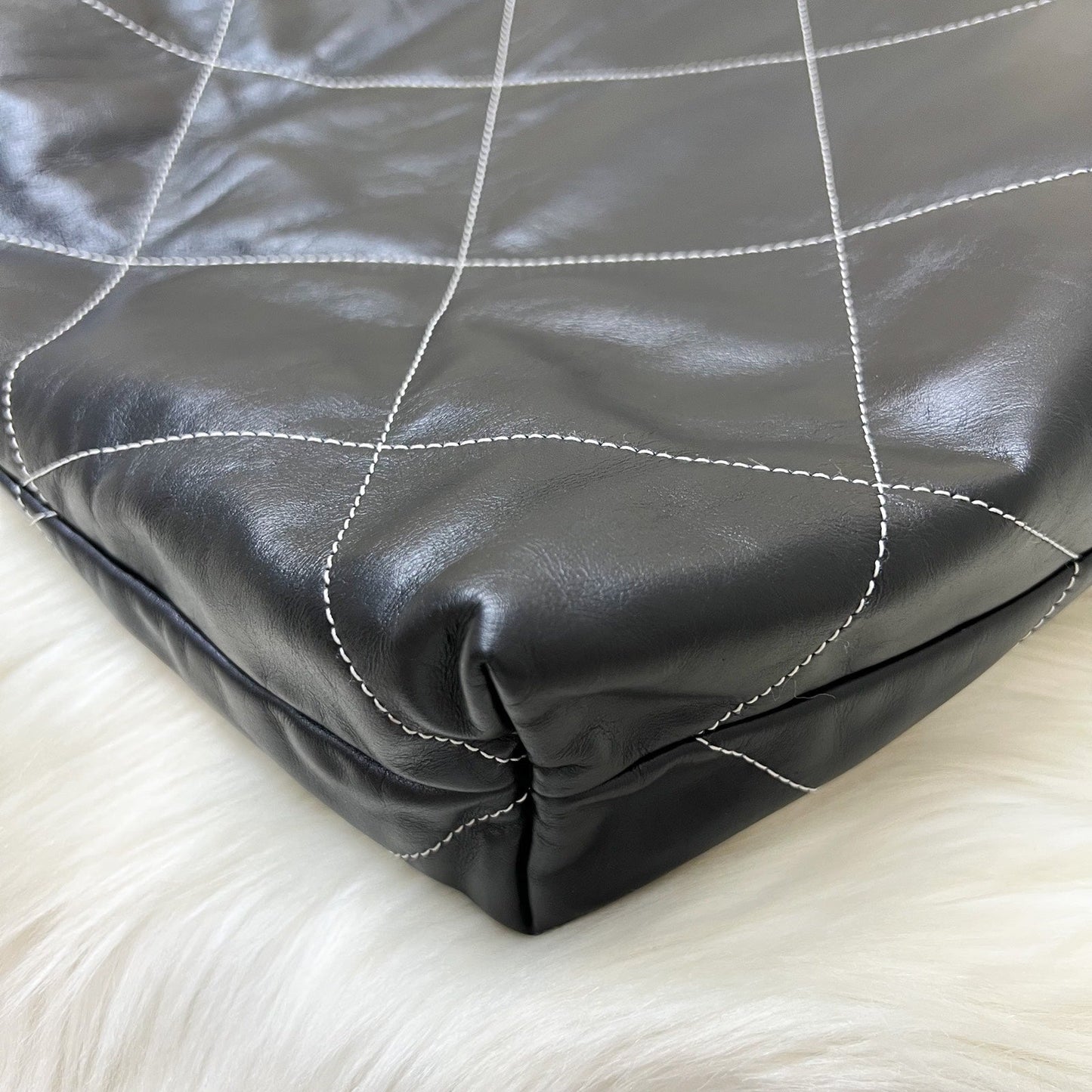 Chanel 22 Medium Hobo Handbag in Black Calfskin with White Stitch Quilting and AGHW (Model: AS3261)