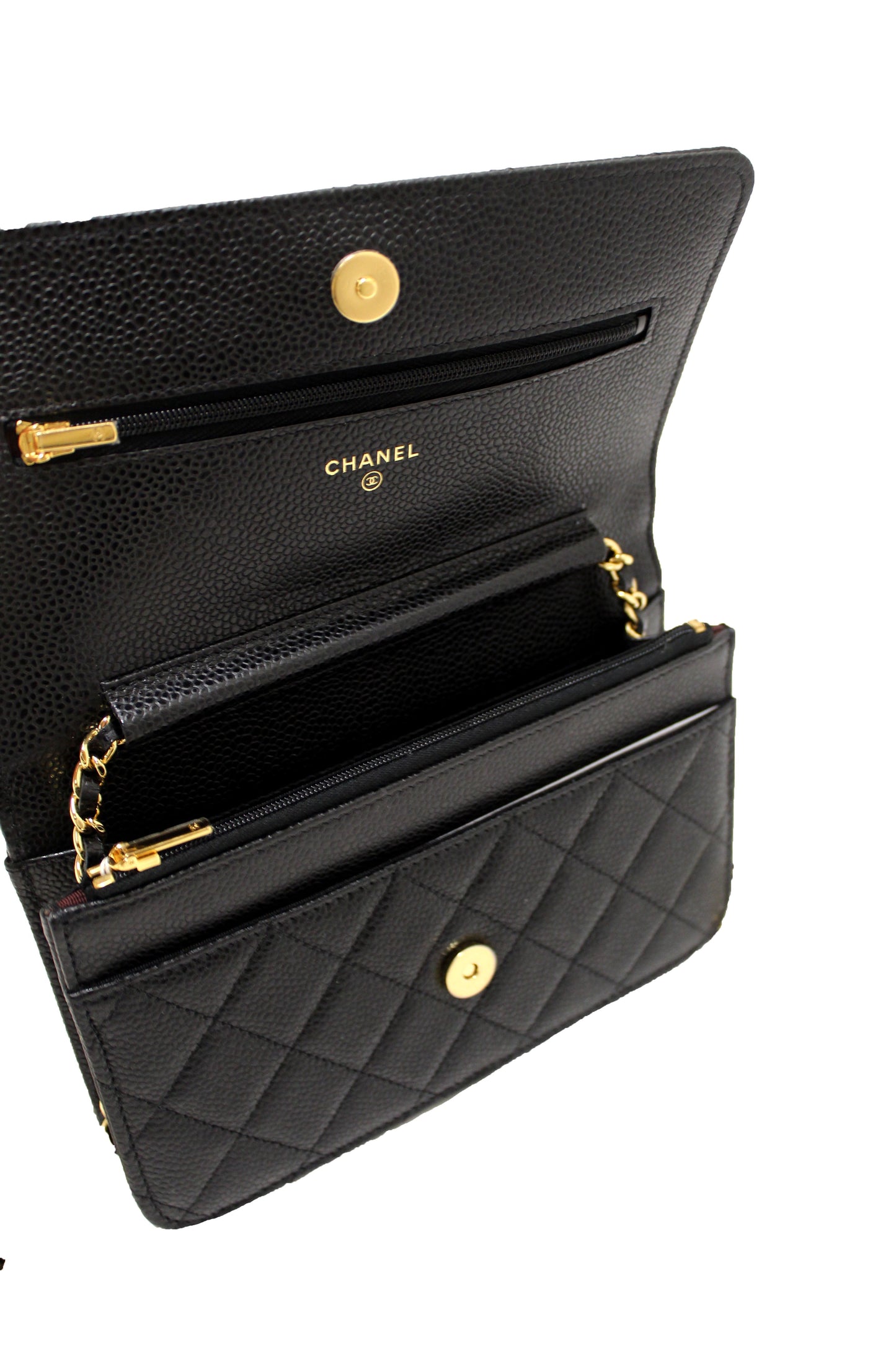 NEW Chanel Black Quilted Caviar Leather Wallet On Chain WOC Messenger Bag