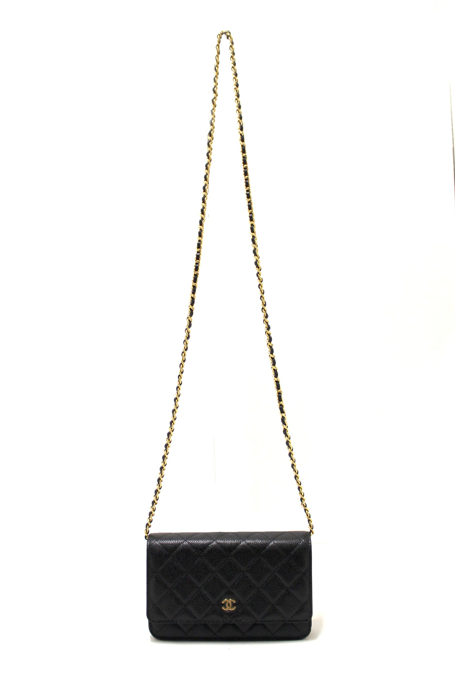 NEW Chanel Black Quilted Caviar Leather Wallet On Chain WOC Messenger Bag