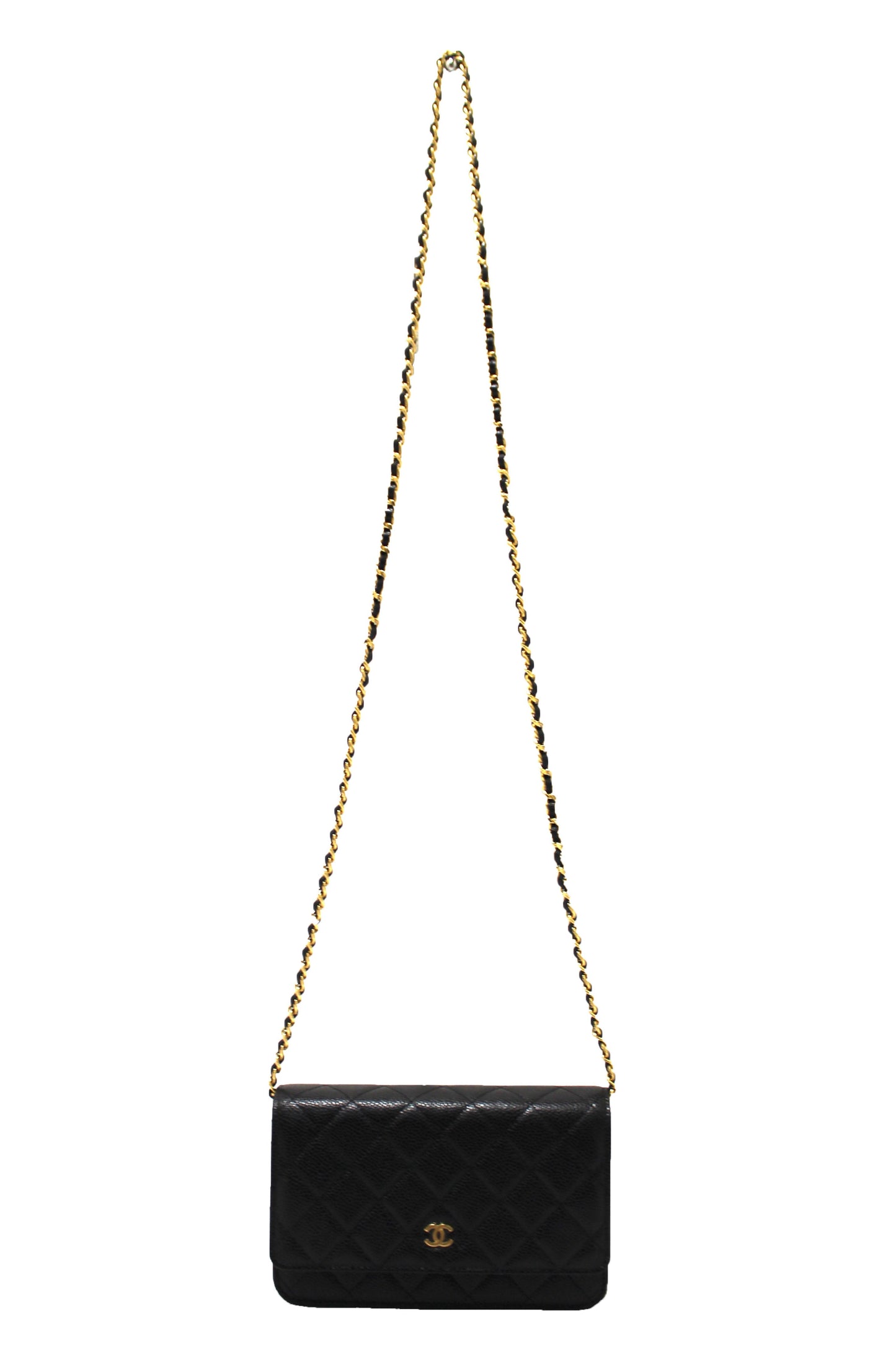 NEW Chanel Black Quilted Caviar Leather Wallet On Chain WOC Messenger Bag