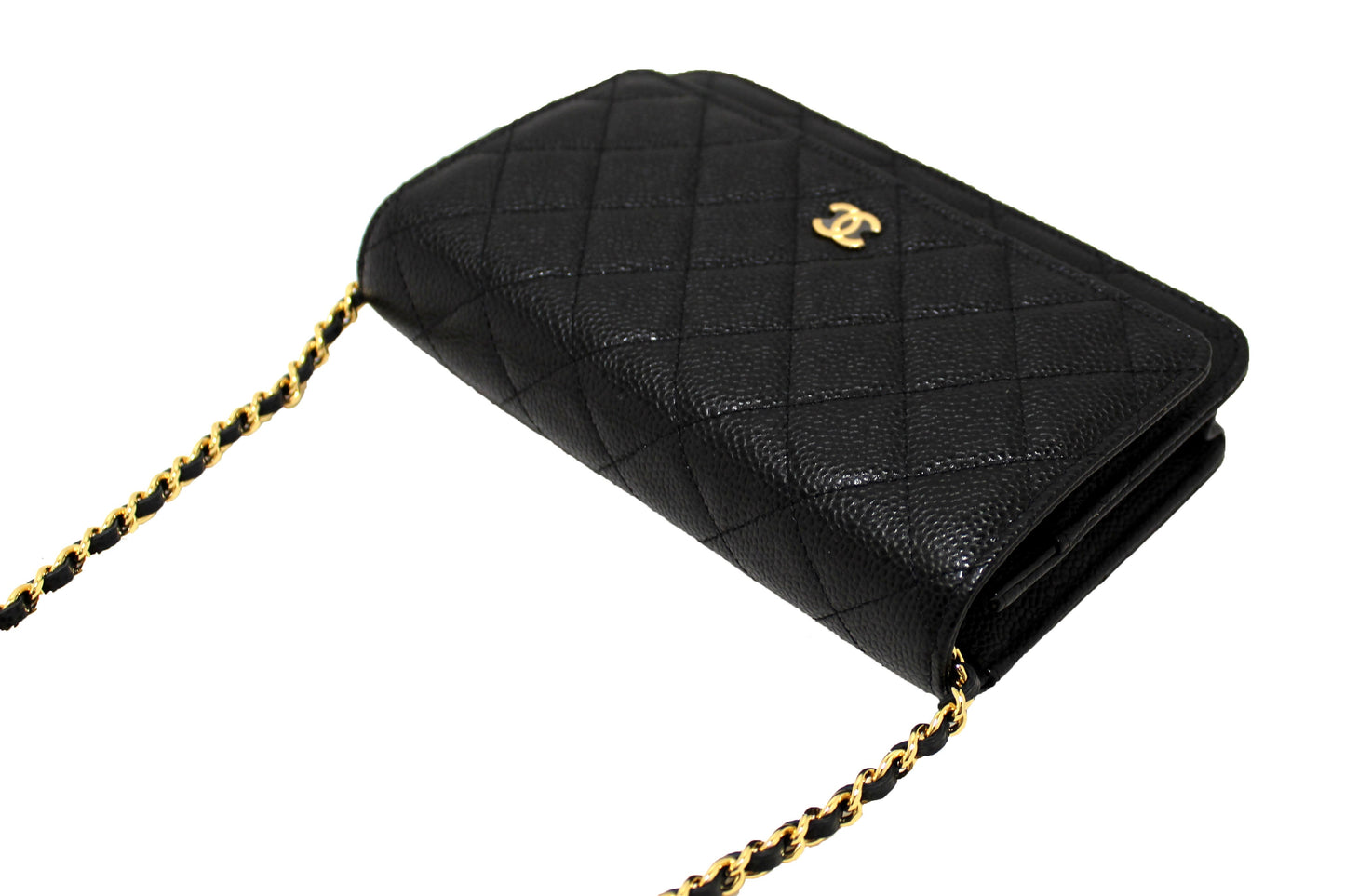 NEW Chanel Black Quilted Caviar Leather Wallet On Chain WOC Messenger Bag