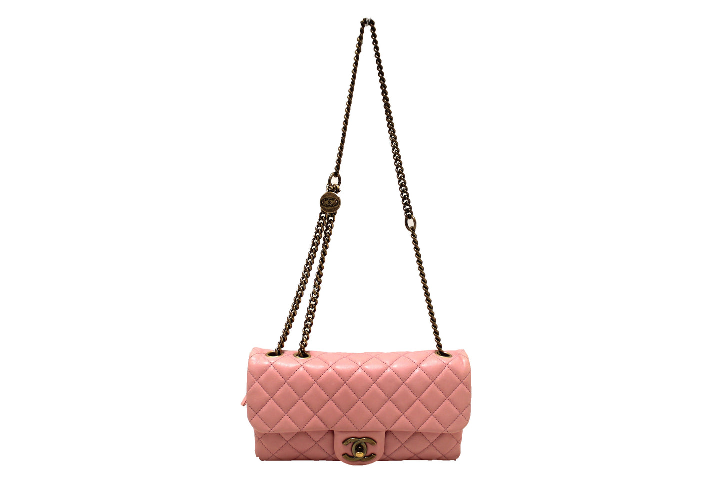 Chanel Pink Calfskin Leather Zipped Back Pocket Calfskin Flap Bag