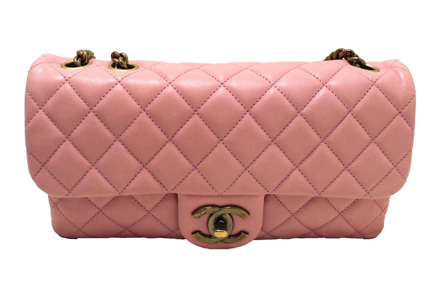 Chanel Pink Calfskin Leather Zipped Back Pocket Calfskin Flap Bag