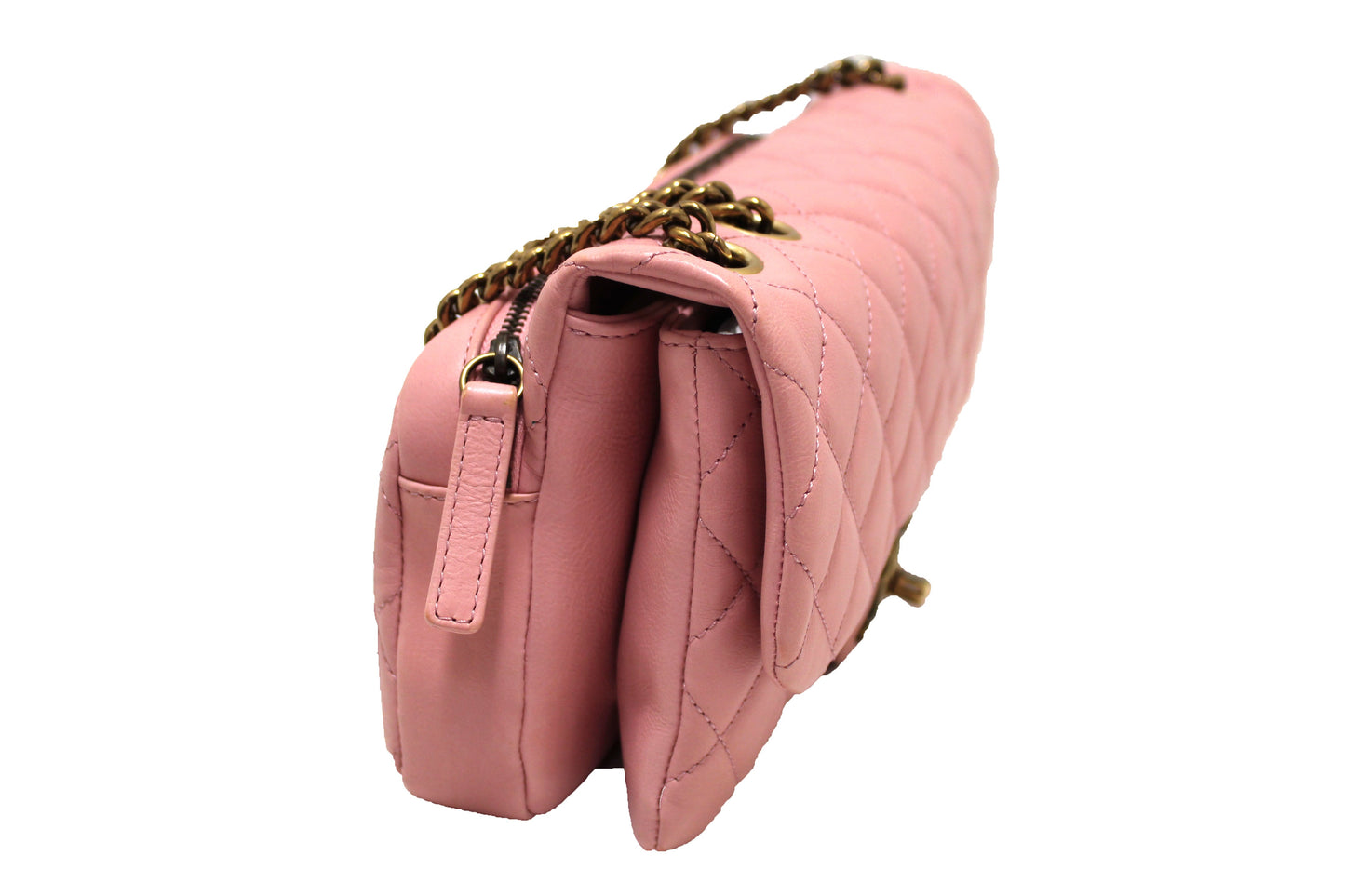Chanel Pink Calfskin Leather Zipped Back Pocket Calfskin Flap Bag