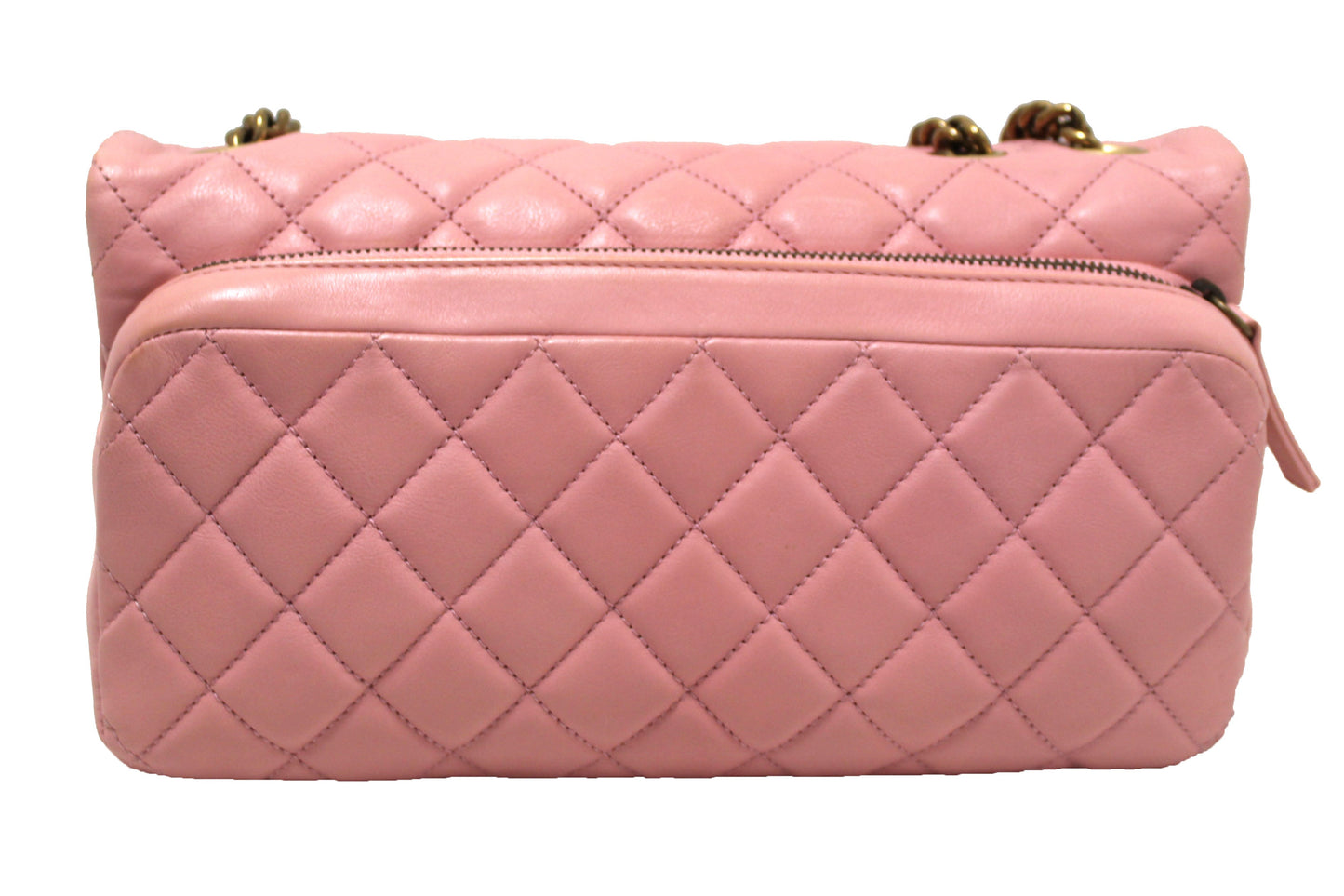 Chanel Pink Calfskin Leather Zipped Back Pocket Calfskin Flap Bag