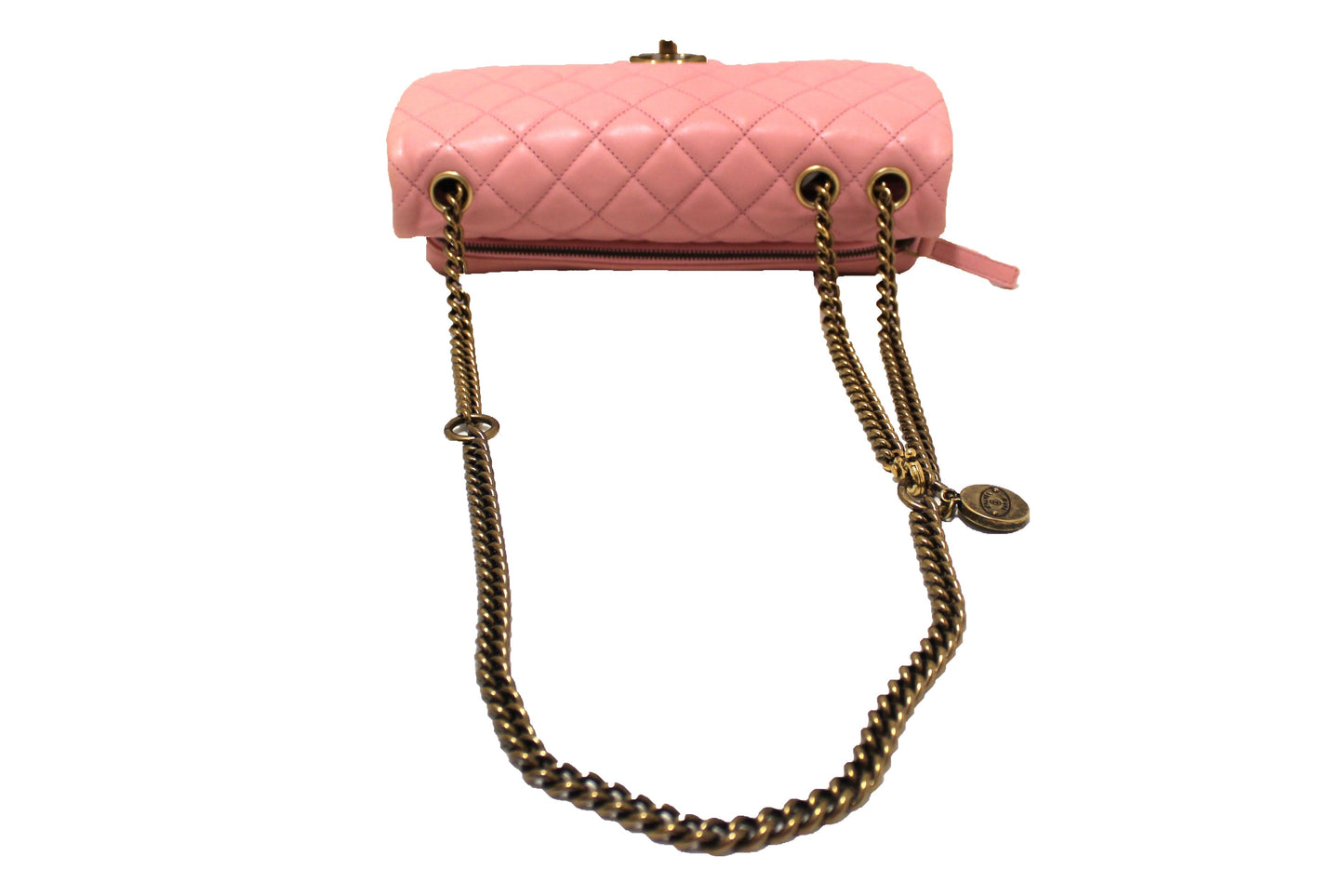 Chanel Pink Calfskin Leather Zipped Back Pocket Calfskin Flap Bag