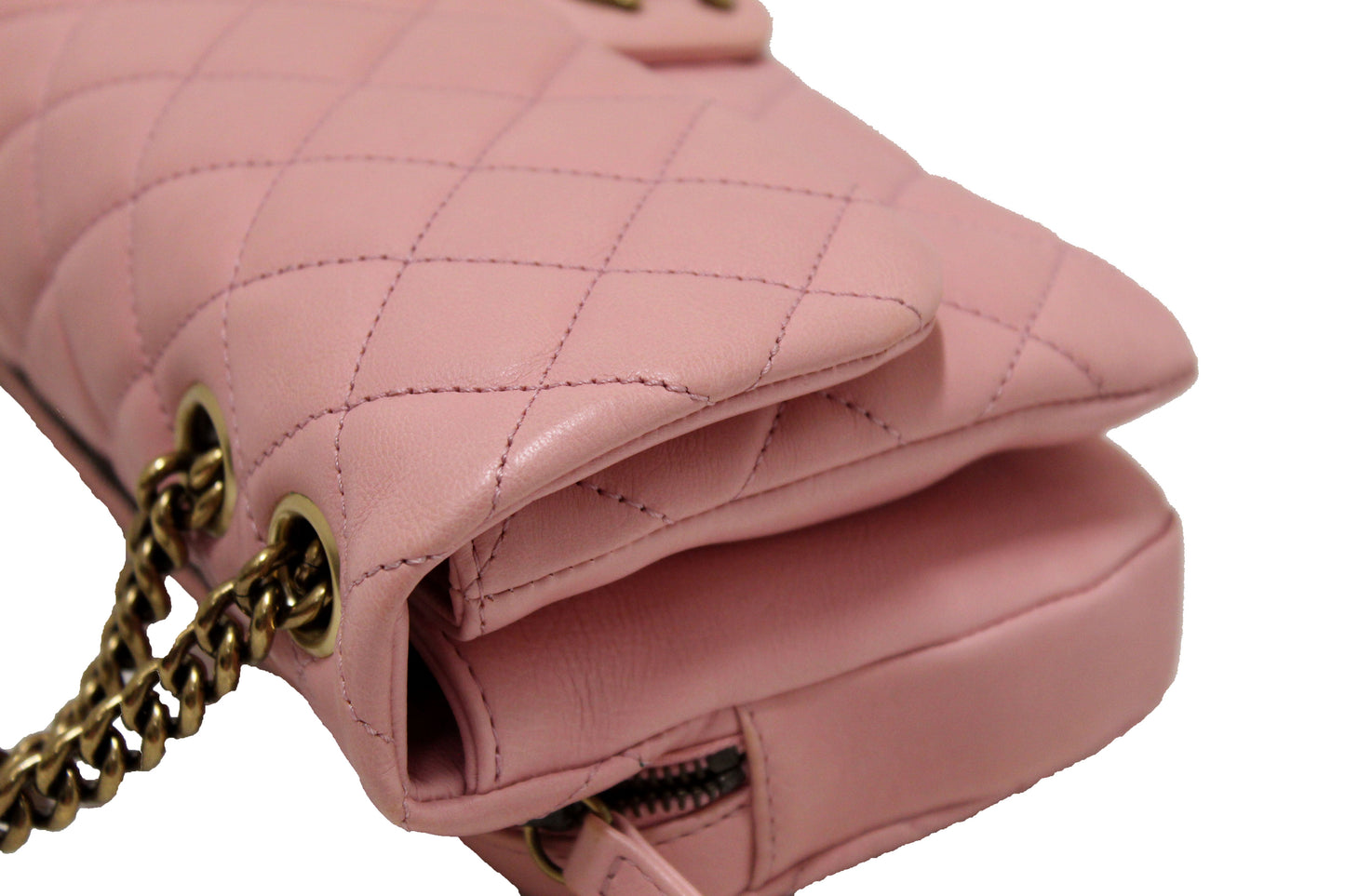 Chanel Pink Calfskin Leather Zipped Back Pocket Calfskin Flap Bag
