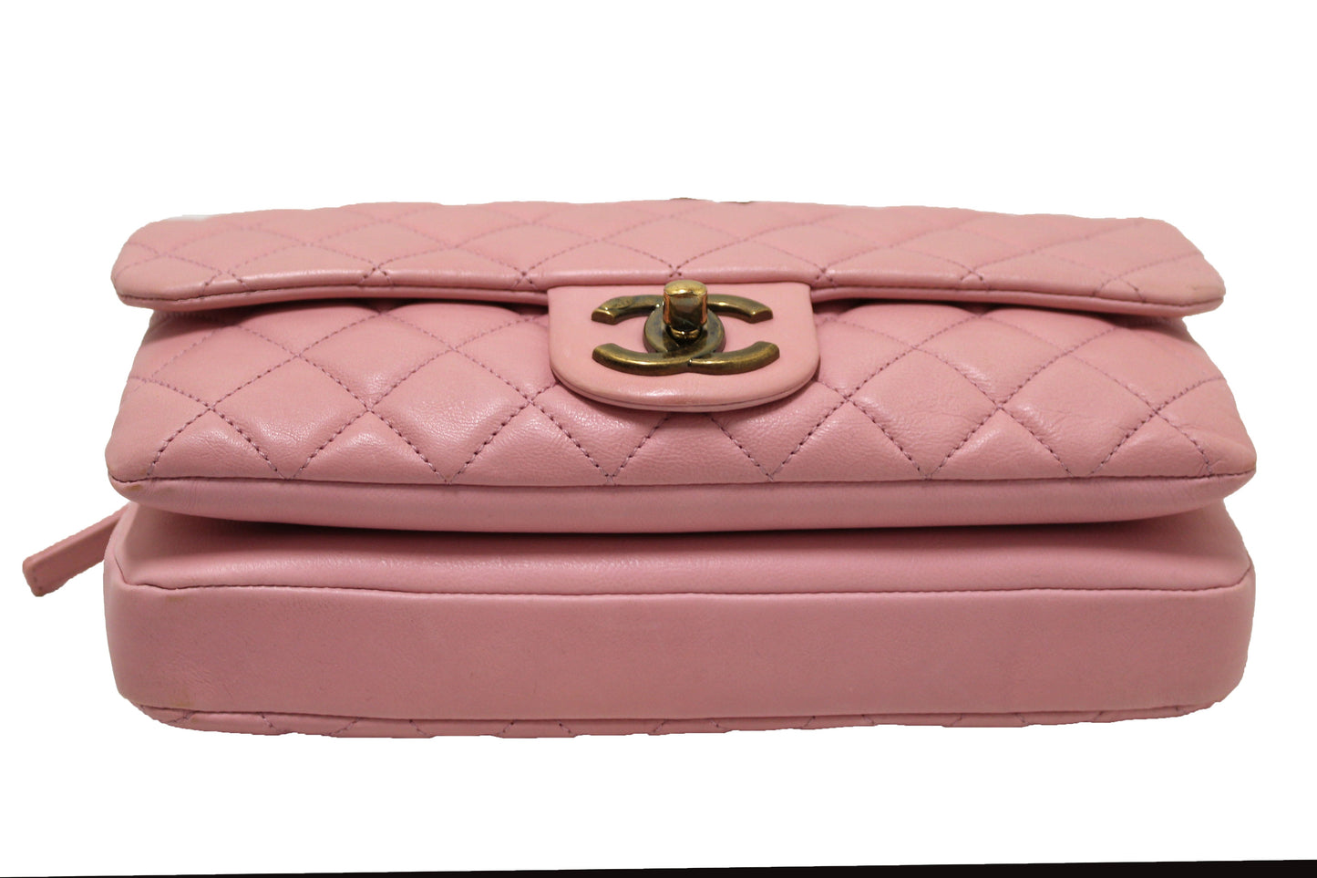 Chanel Pink Calfskin Leather Zipped Back Pocket Calfskin Flap Bag