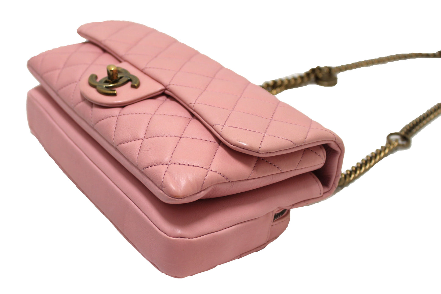 Chanel Pink Calfskin Leather Zipped Back Pocket Calfskin Flap Bag