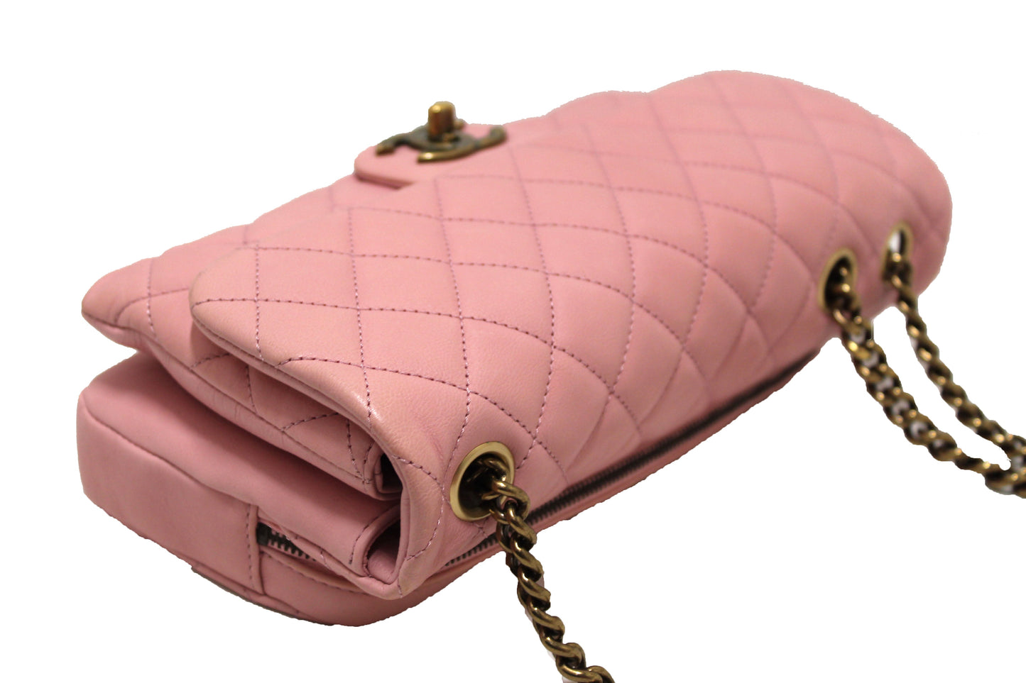 Chanel Pink Calfskin Leather Zipped Back Pocket Calfskin Flap Bag