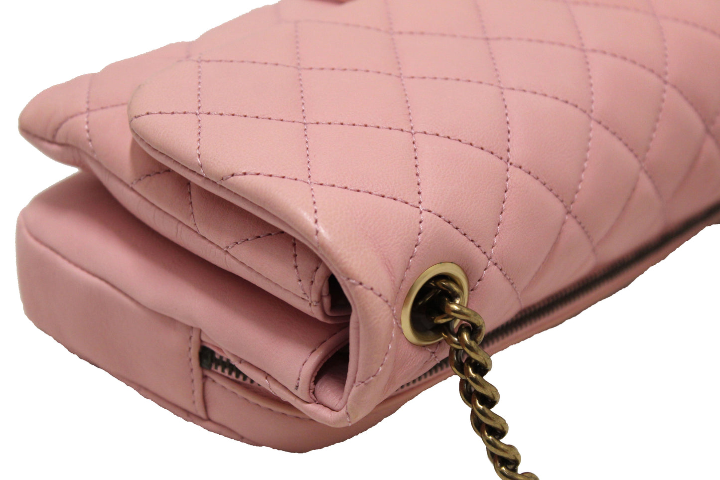Chanel Pink Calfskin Leather Zipped Back Pocket Calfskin Flap Bag