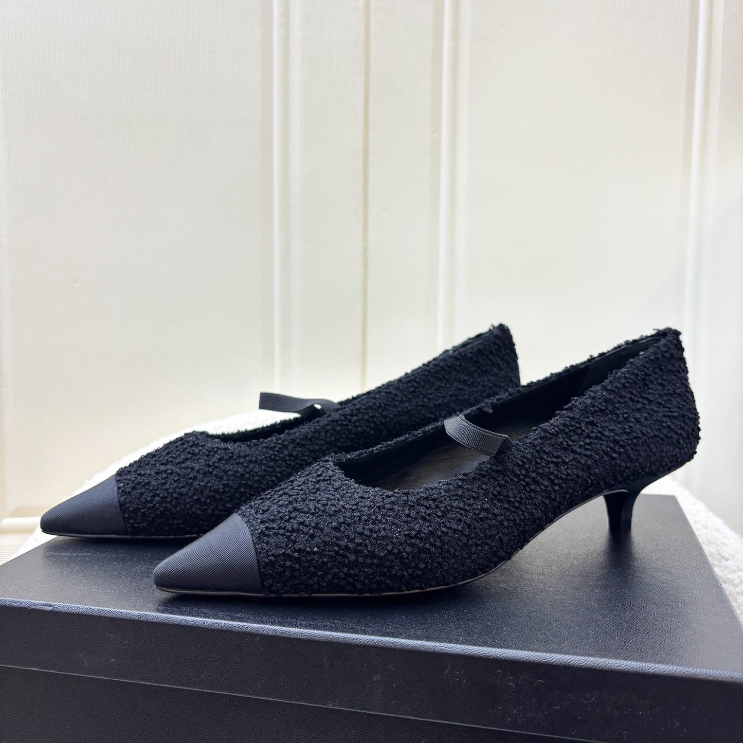 Chanel 24A Mary Janes in Black Tweed and Gosgrain Sz 37.5