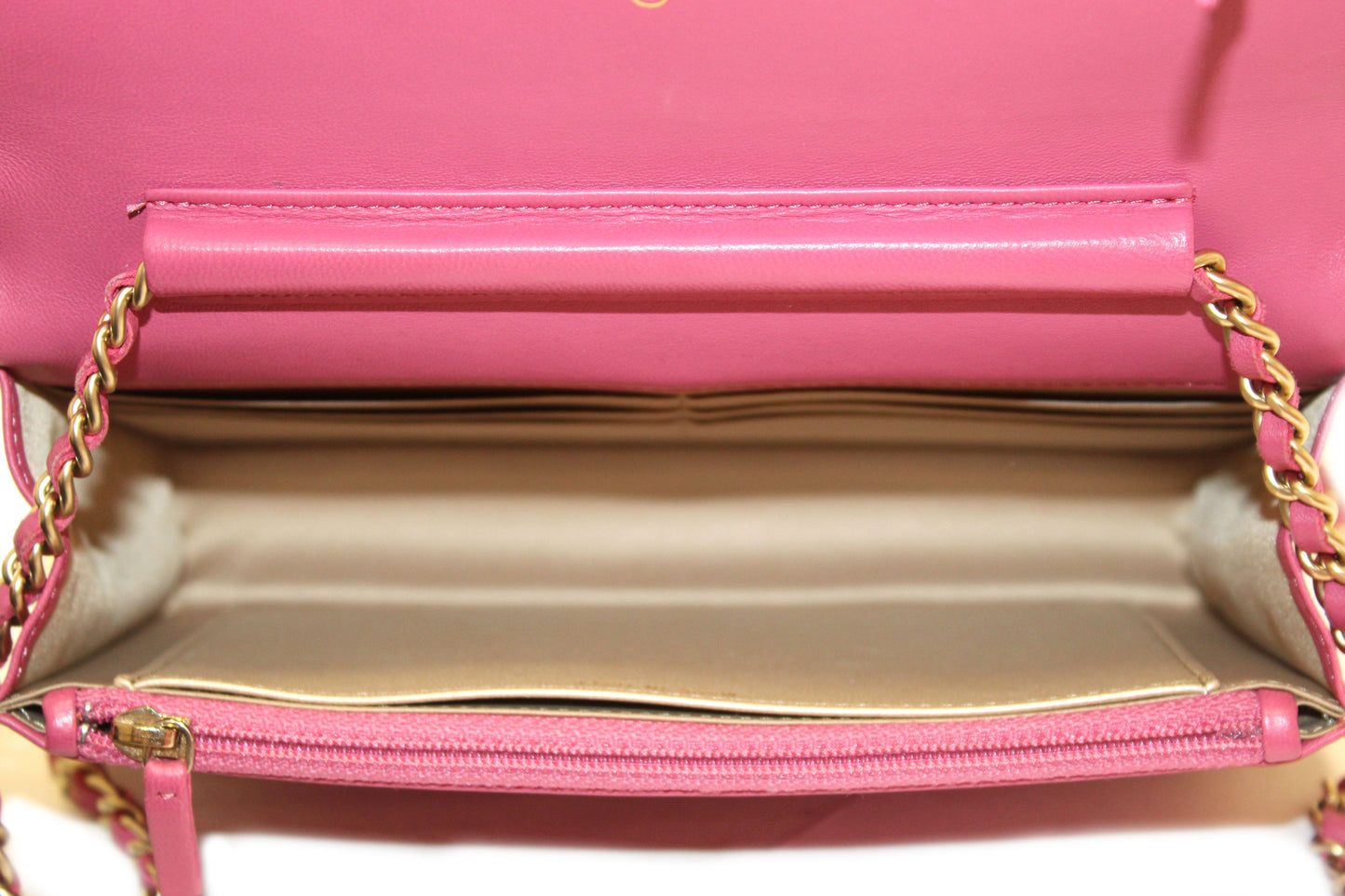 Chanel Pink Camellia Lambskin Leather Wallet On Chain/Clutch Bag