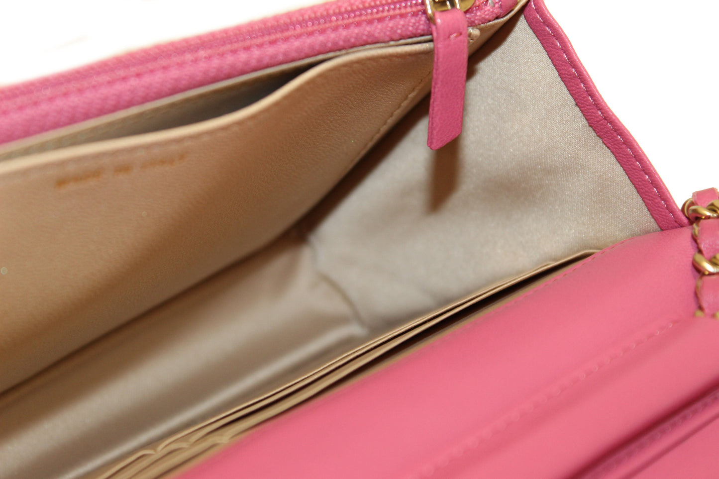 Chanel Pink Camellia Lambskin Leather Wallet On Chain/Clutch Bag