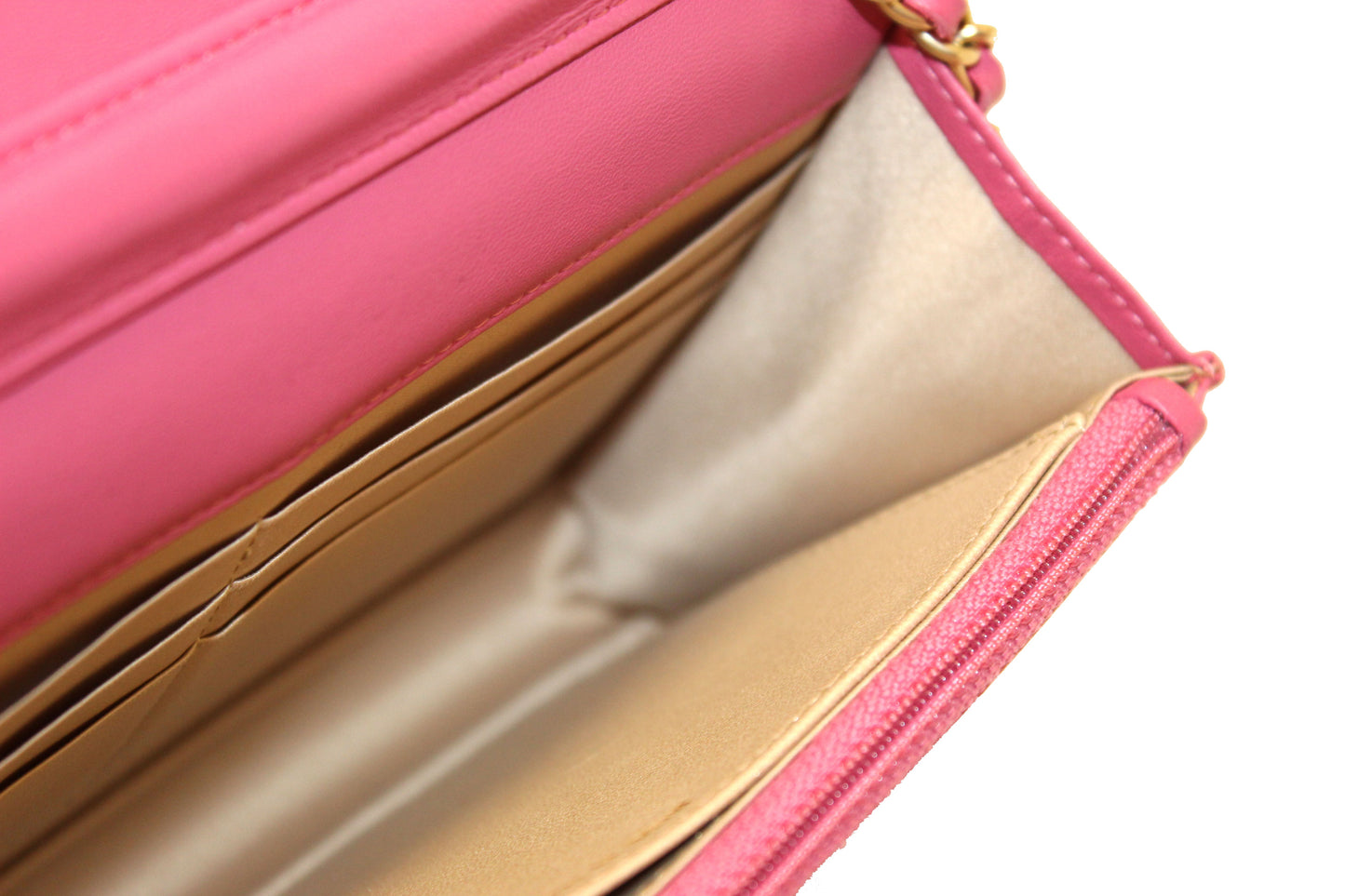 Chanel Pink Camellia Lambskin Leather Wallet On Chain/Clutch Bag
