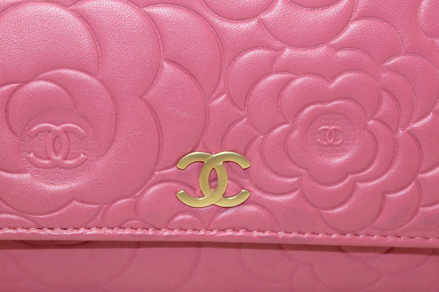 Chanel Pink Camellia Lambskin Leather Wallet On Chain/Clutch Bag