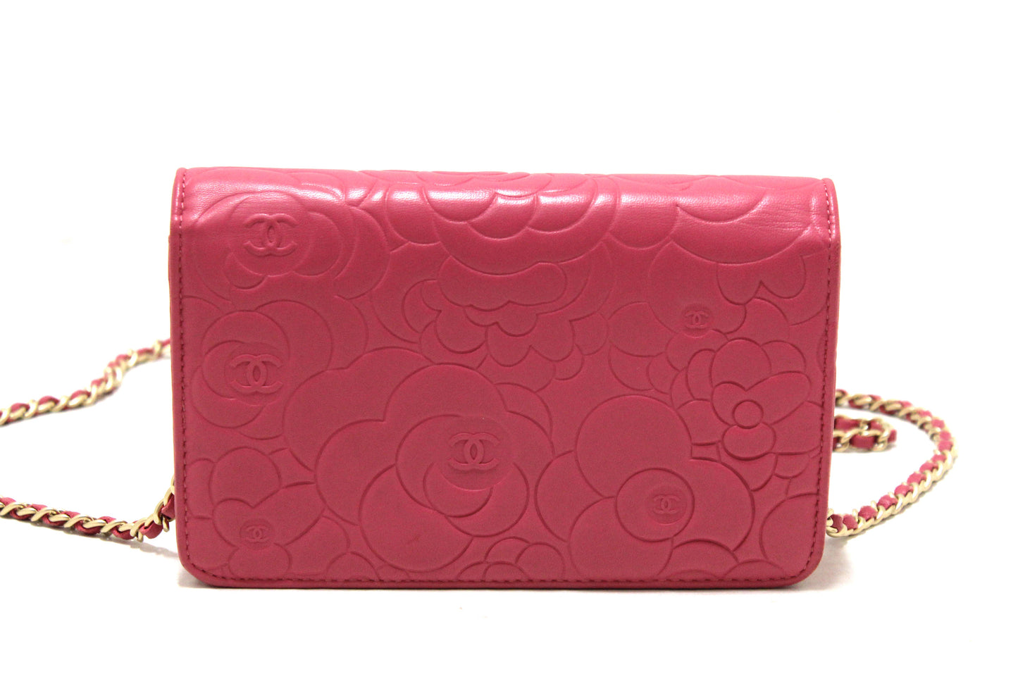 Chanel Pink Camellia Lambskin Leather Wallet On Chain/Clutch Bag