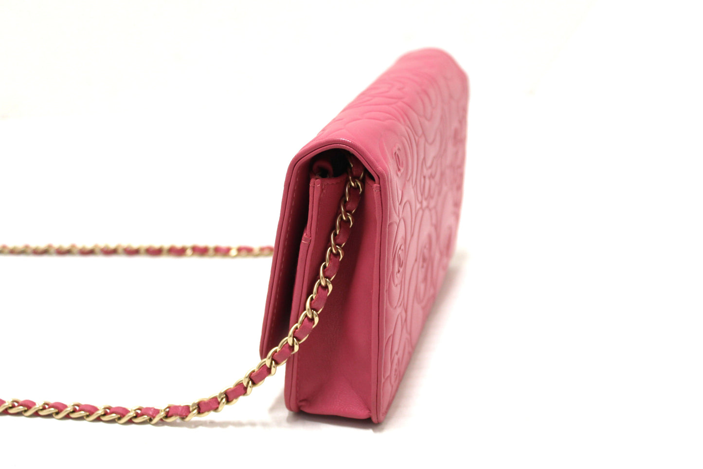 Chanel Pink Camellia Lambskin Leather Wallet On Chain/Clutch Bag
