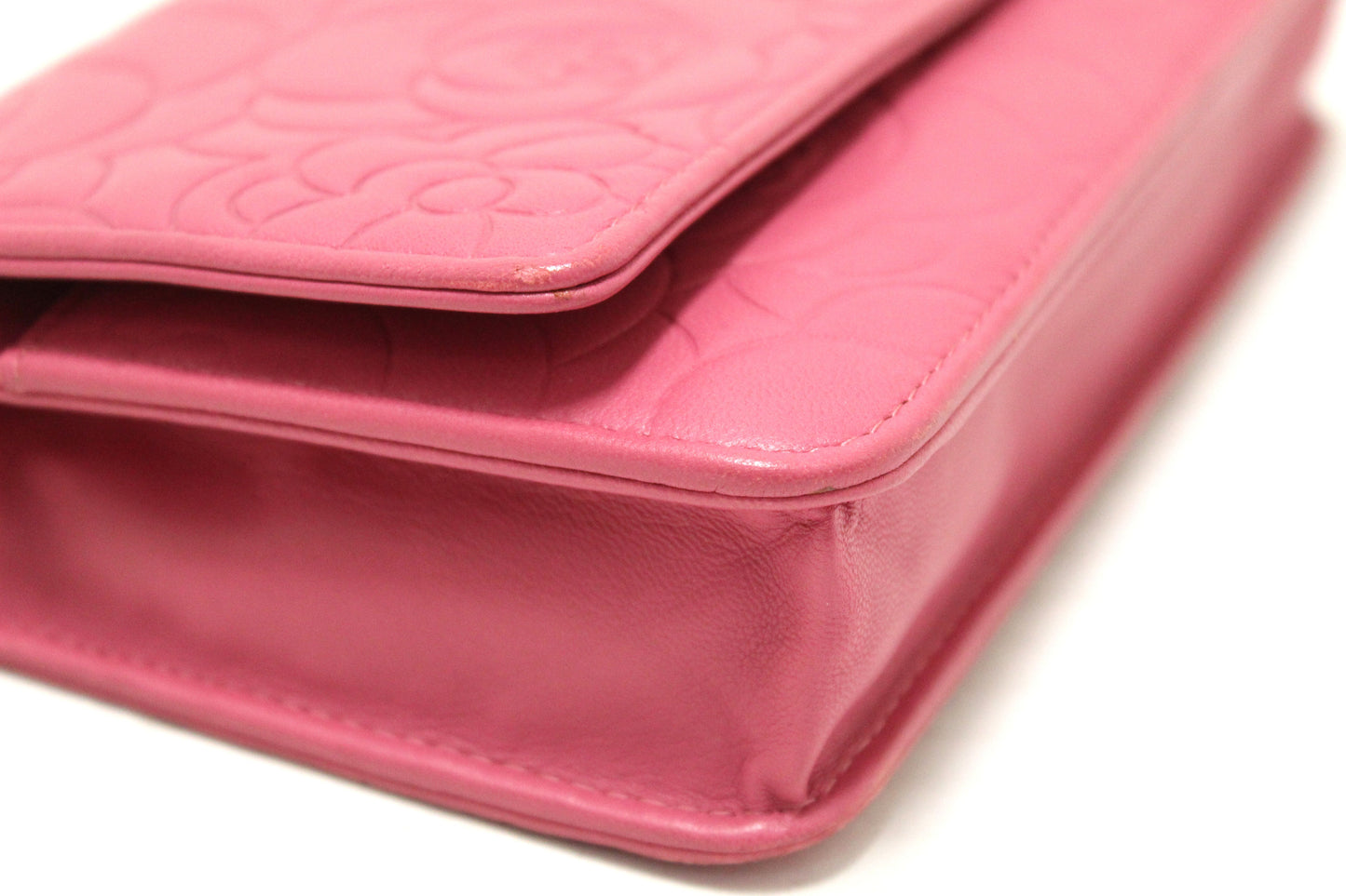 Chanel Pink Camellia Lambskin Leather Wallet On Chain/Clutch Bag