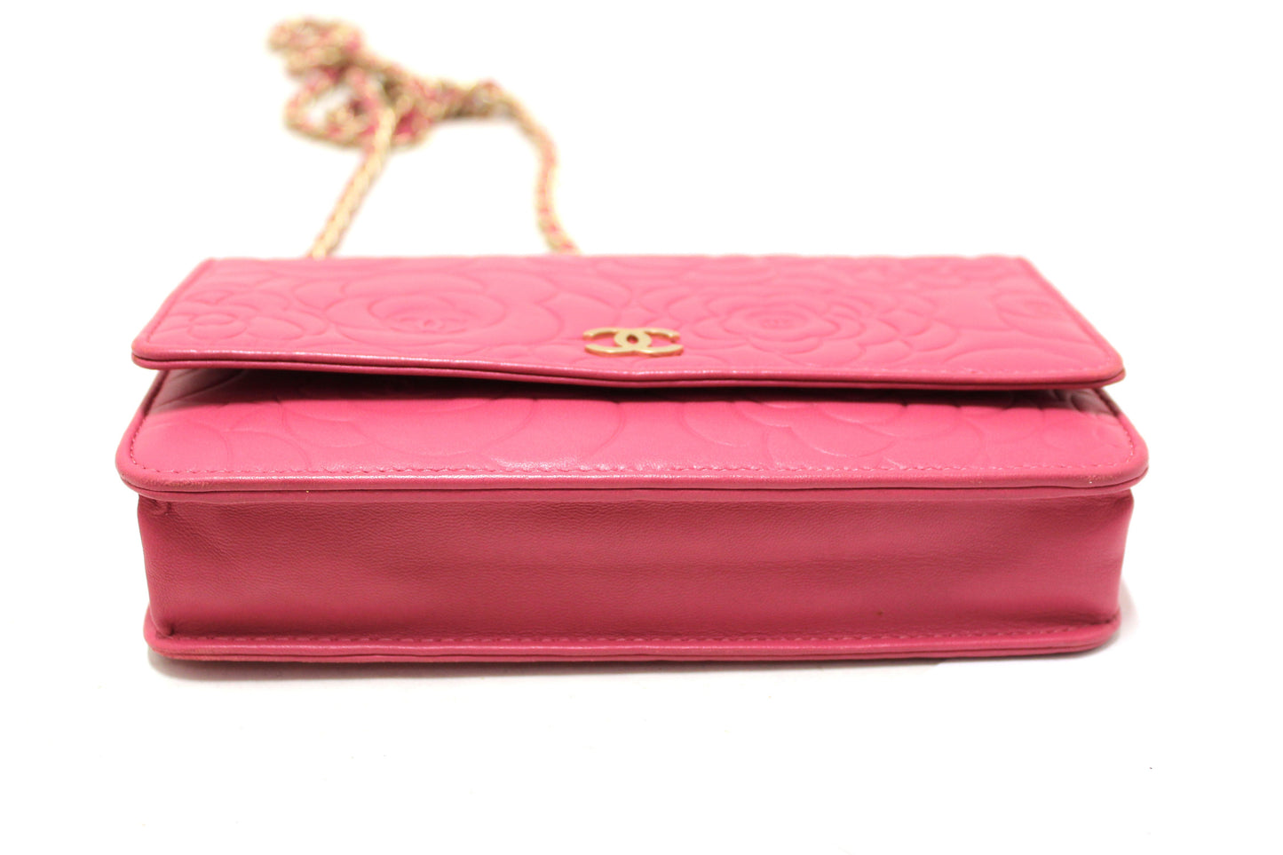 Chanel Pink Camellia Lambskin Leather Wallet On Chain/Clutch Bag
