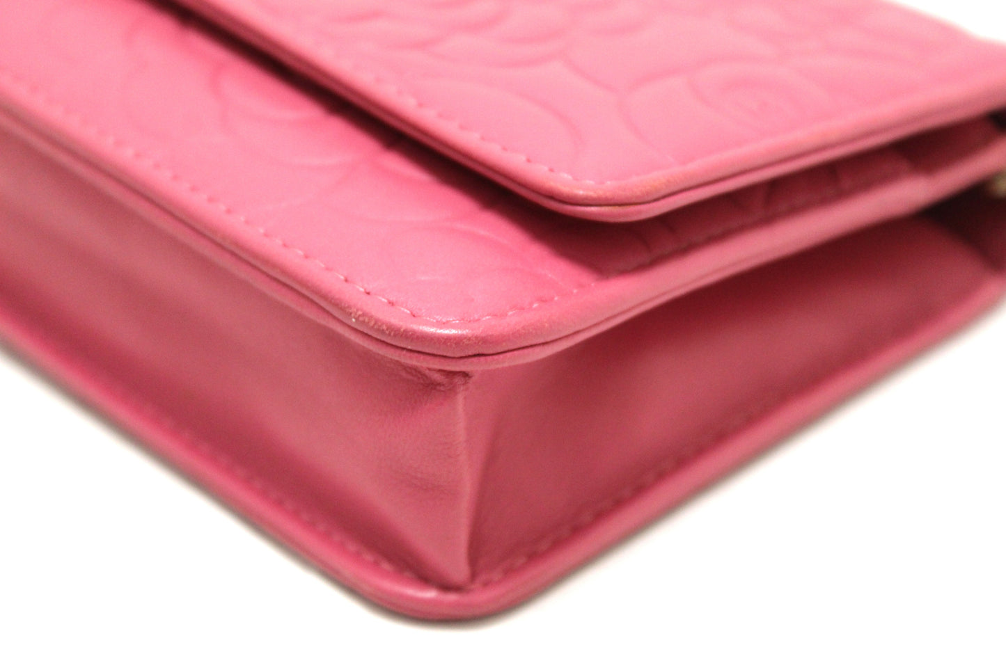 Chanel Pink Camellia Lambskin Leather Wallet On Chain/Clutch Bag