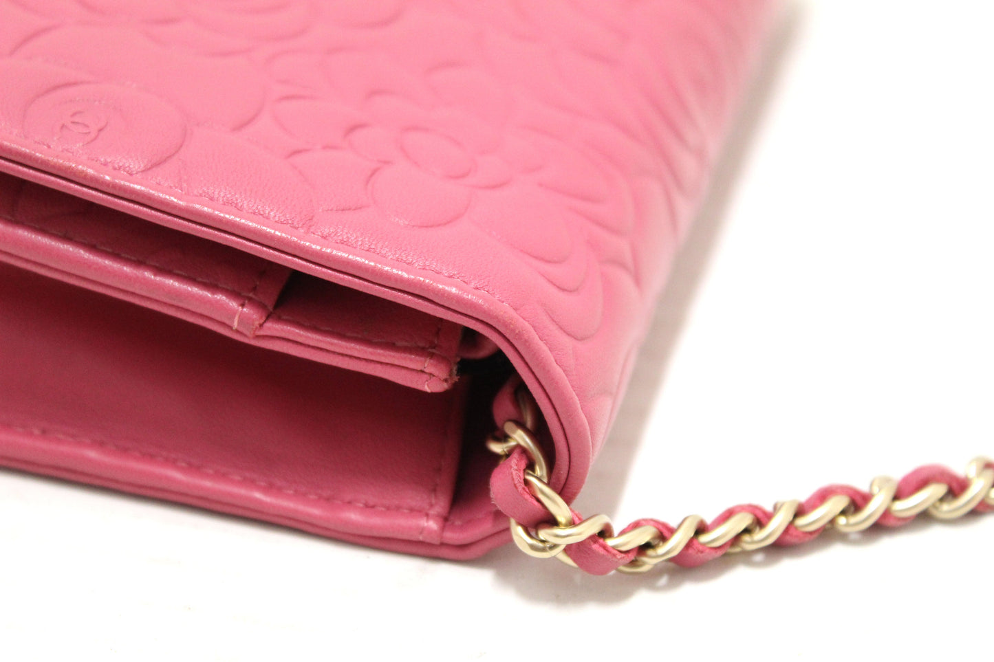 Chanel Pink Camellia Lambskin Leather Wallet On Chain/Clutch Bag