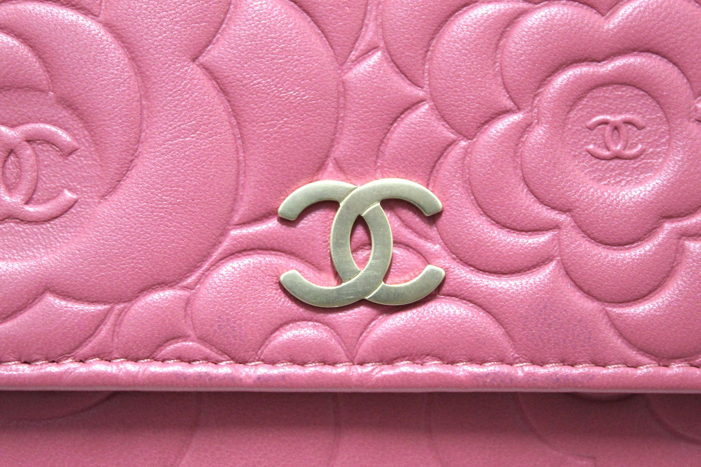 Chanel Pink Camellia Lambskin Leather Wallet On Chain/Clutch Bag