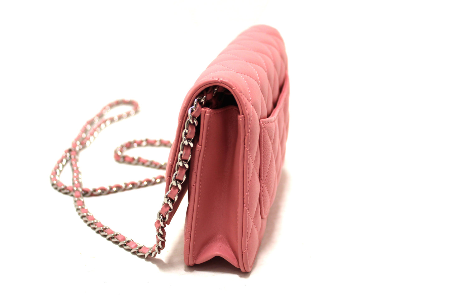 Chanel Pink Quilted Lambskin Leather Wallet On Chain WOC Messenger Bag