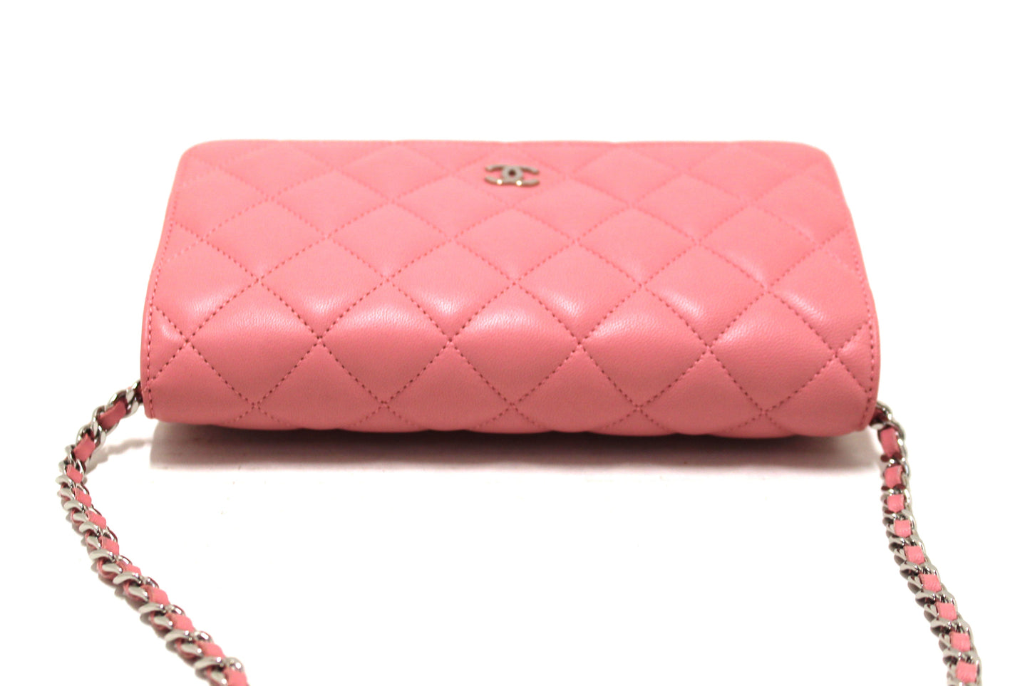Chanel Pink Quilted Lambskin Leather Wallet On Chain WOC Messenger Bag