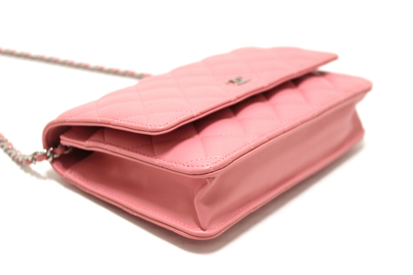 Chanel Pink Quilted Lambskin Leather Wallet On Chain WOC Messenger Bag