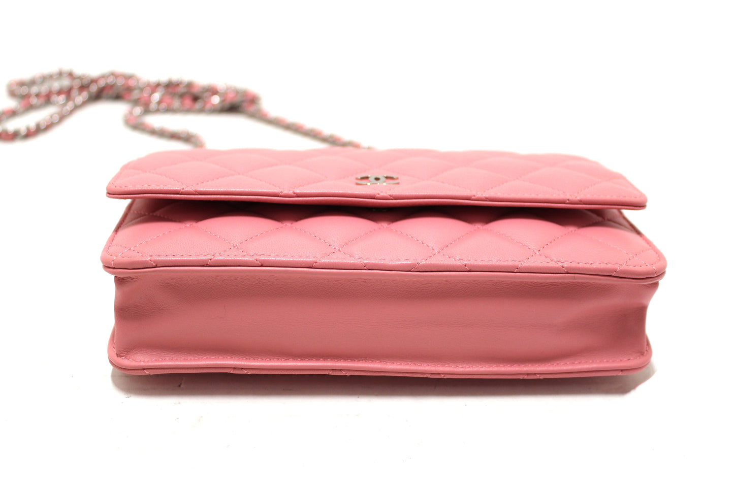 Chanel Pink Quilted Lambskin Leather Wallet On Chain WOC Messenger Bag