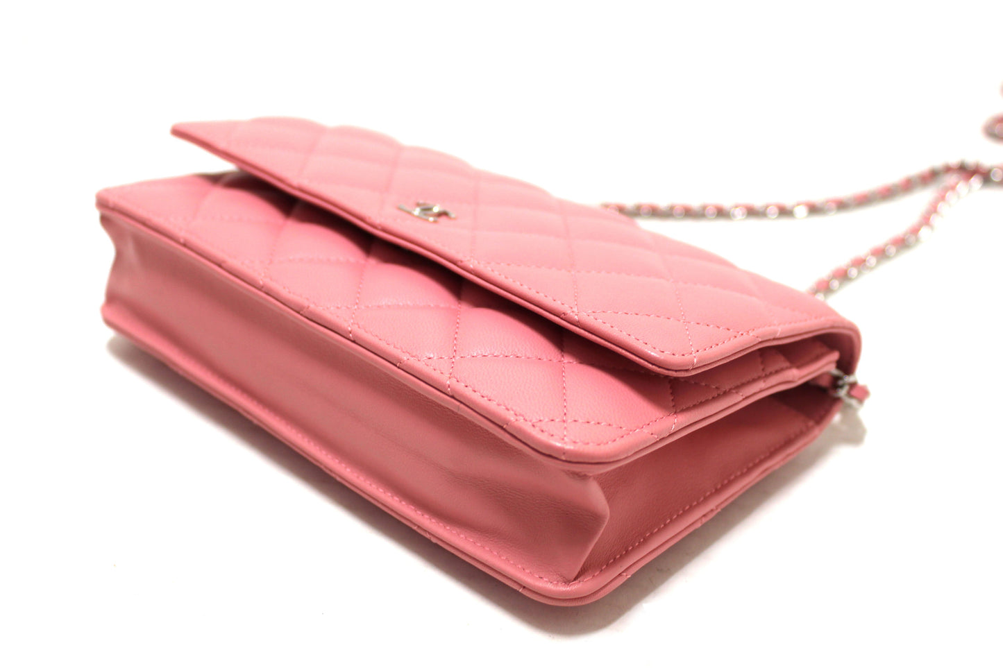 Chanel Pink Quilted Lambskin Leather Wallet On Chain WOC Messenger Bag