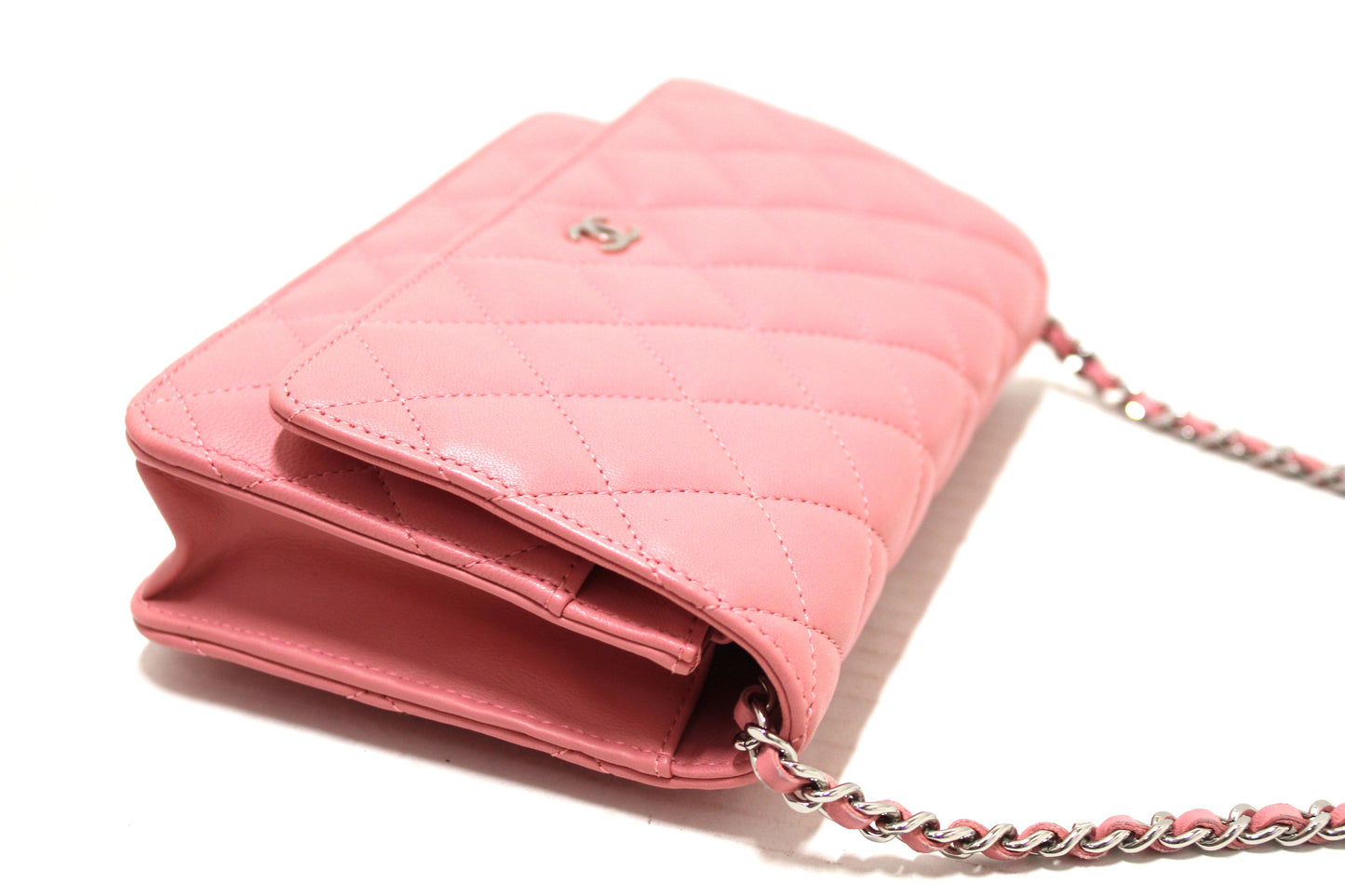 Chanel Pink Quilted Lambskin Leather Wallet On Chain WOC Messenger Bag